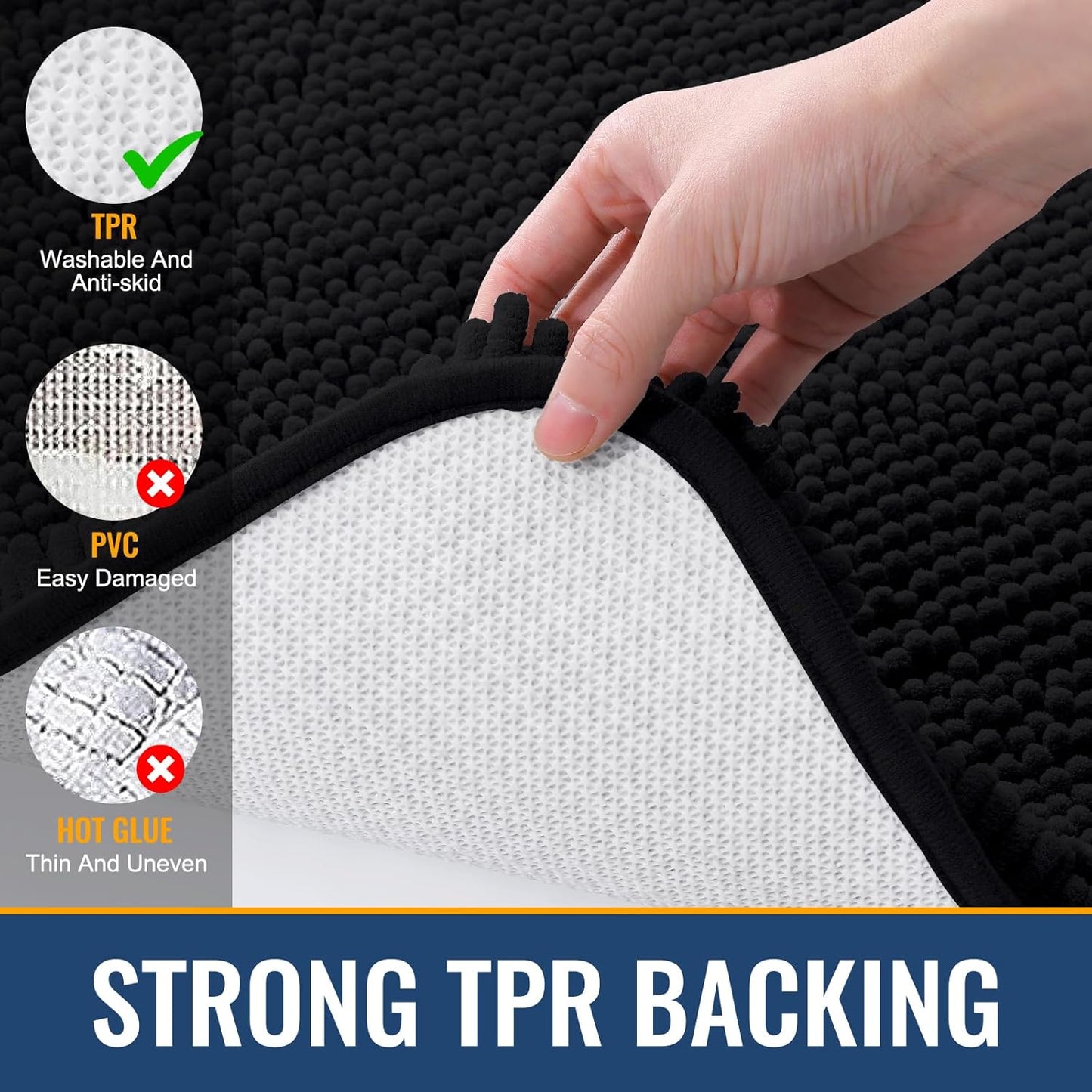 Arotive Bathroom Rugs 44x24, Extra Soft Absorbent Shaggy Chenille Bath Rugs, Machine Washable Rubber Backing Non-Slip Bath Mats for Bathroom Floor Tub and Shower, Home Decor Accessories, Black