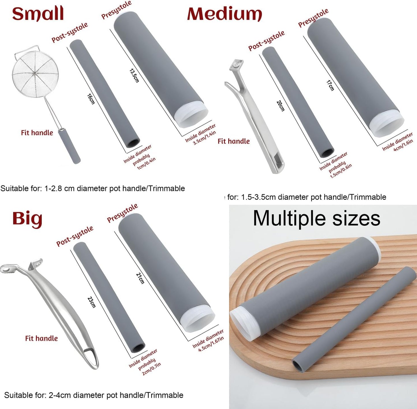 Upgraded Silicone Pan Handle Sleeve - Heat-Resistant&Non-Slip Cast Iron Handle Cover for Pots and Pans - Multipurpose Kitchen Protection(S+M+L)