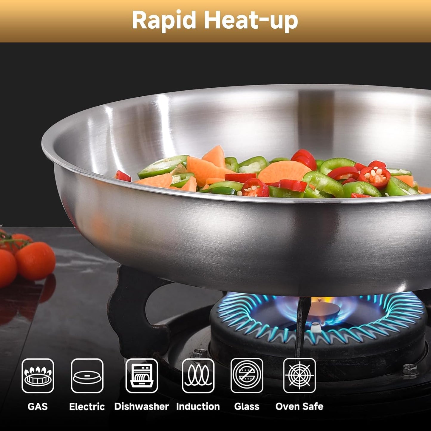 Inqibee 10 Inch Tri-Ply Stainless Steel Frying Pan with Lid,Skillet,Induction Cooking Pan,Heavy Duty and Dishwasher Safe,Detachable Handle