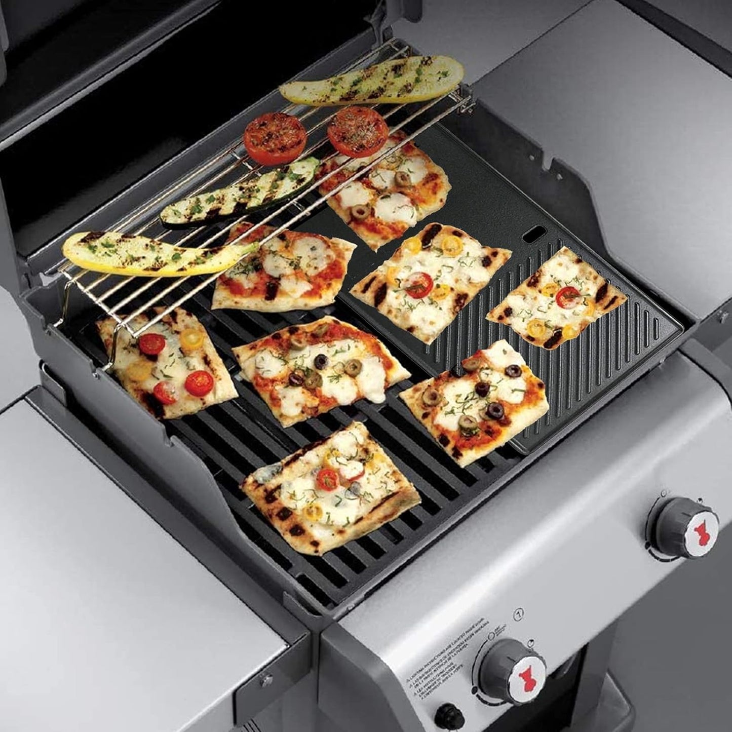 Uniflasy 7637 17.5 Inch Cast Iron Griddle Grates Replacement Part for Weber Spirit E210 E220 S210 S220 with Front Control, Reversible Griddle Plate for Weber Spirit & Spirit II 200 Series