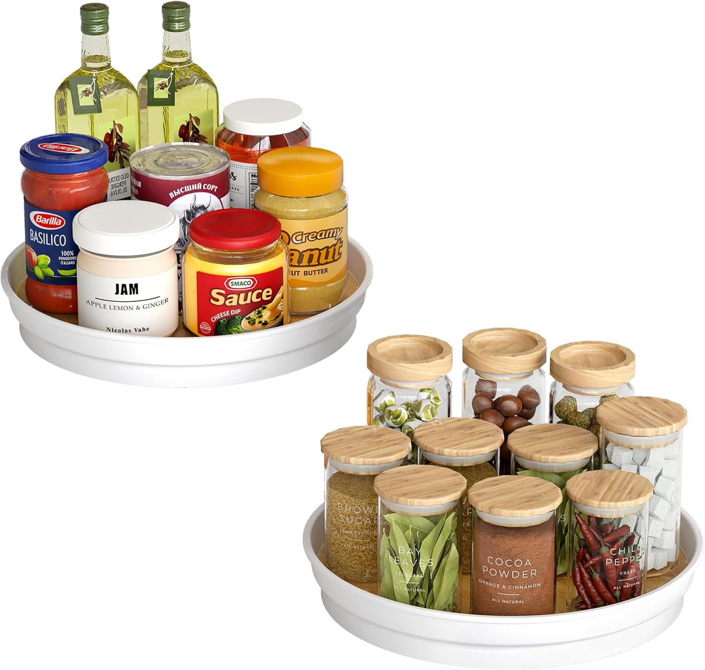 LAMU 2 Pack Lazy Susan Organizer, 10'' Lazy Susan Turntable for Cabinet, Table Top, Pantry, Refrigerator, Kitchen, Oak