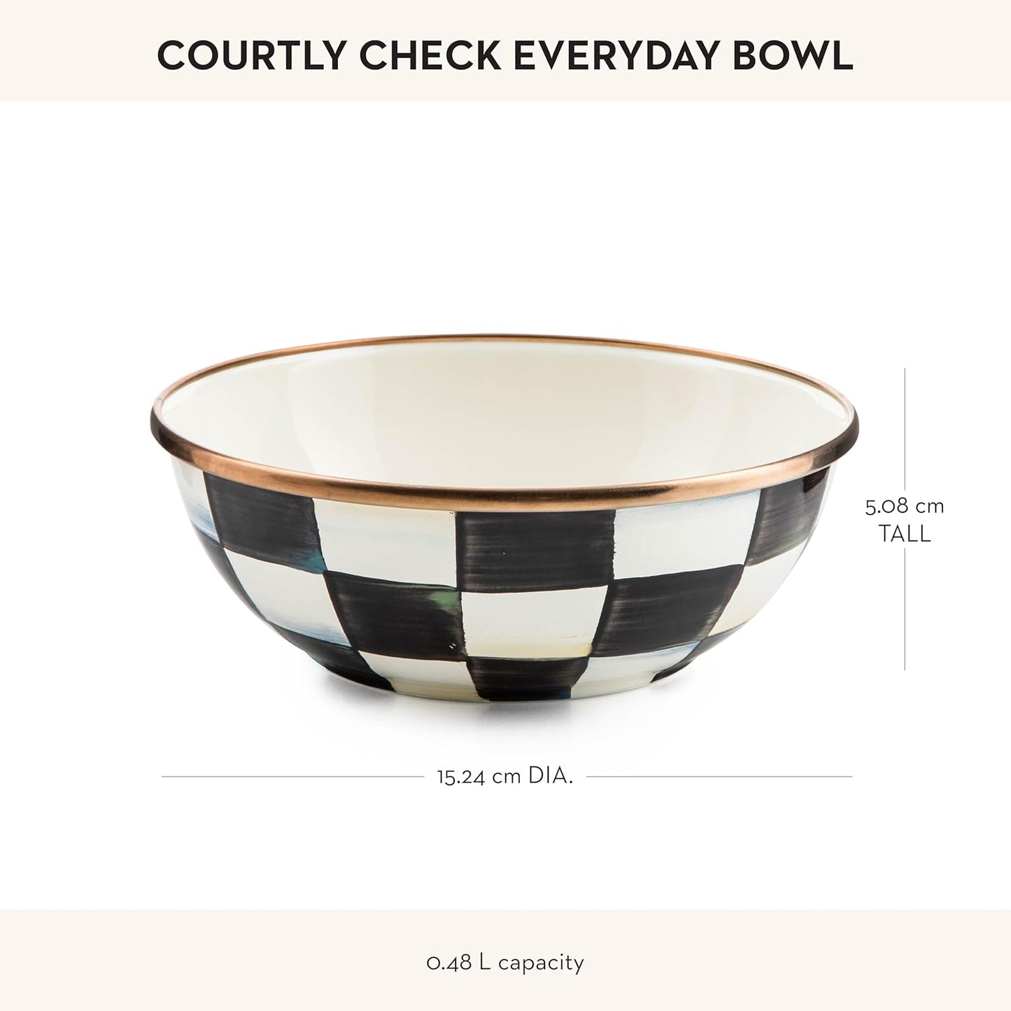 MACKENZIE-CHILDS Enamel Everyday Bowl, Serving Bowl for Entertaining, Extra-Small, Black-and-White Courtly Check, Set of 1