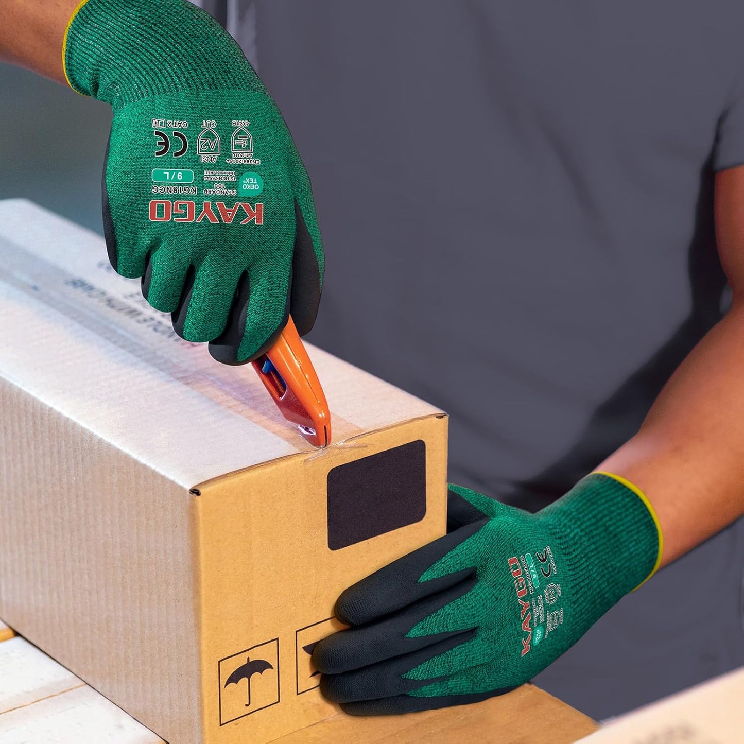 KAYGO Safety Work Gloves MicroFoam Nitrile Coated, 3 Pairs KG18N, Cut Resistant Glove with Abrasion and Oil Resistant Grip, ANSI Cut Level A2, XL, Green