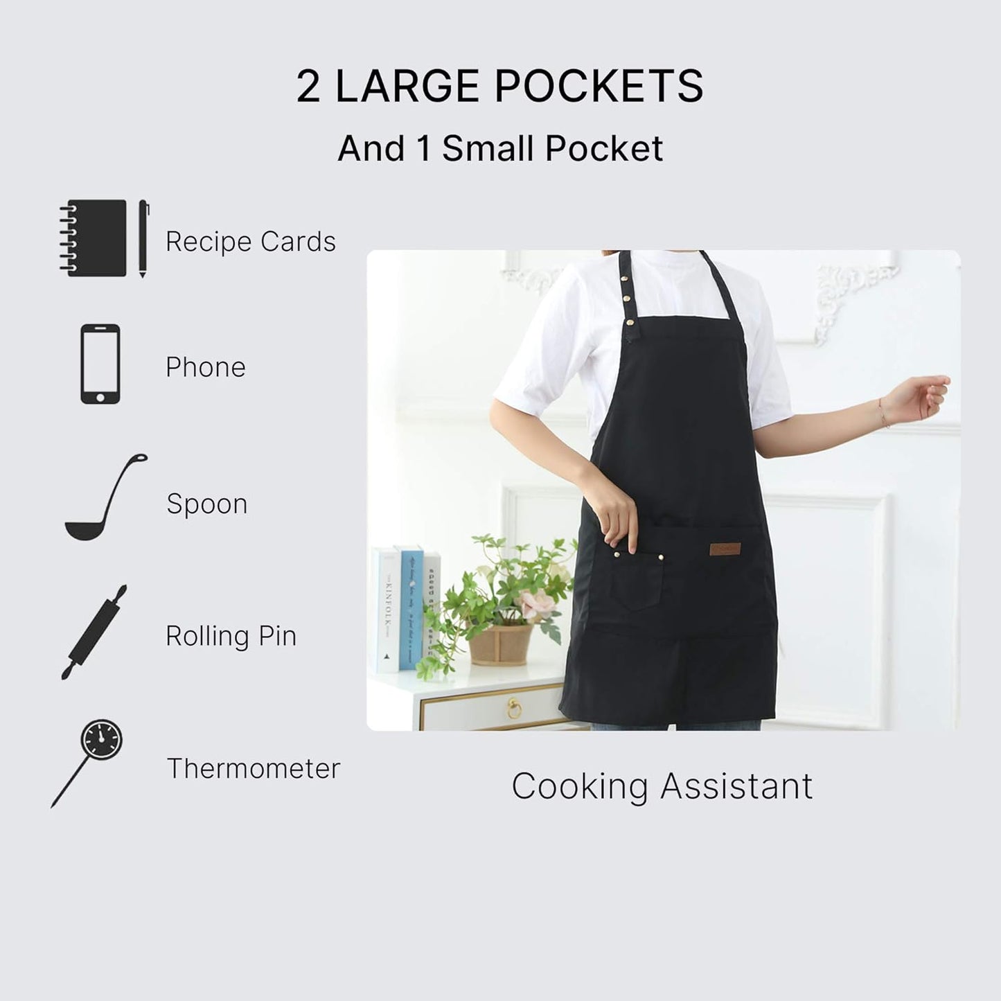 Aprons for Women Men BBQ Chef Cooking Artist Water Drop Resistant Canvas Adjustable Kitchen Apron with Pockets for Unisex Grill Baking Painting Art Stylist Dishwashing Comfortable Aprons (black)