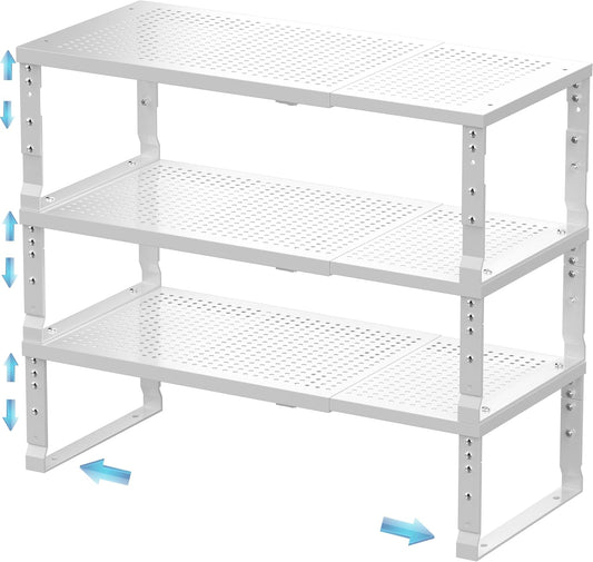 Expandable Spice Rack & Kitchen Cabinet Organizer - Stackable, Adjustable Shelves for Cabinets, Countertops, Cupboards & Pantries(3 Packs/Medium/White)