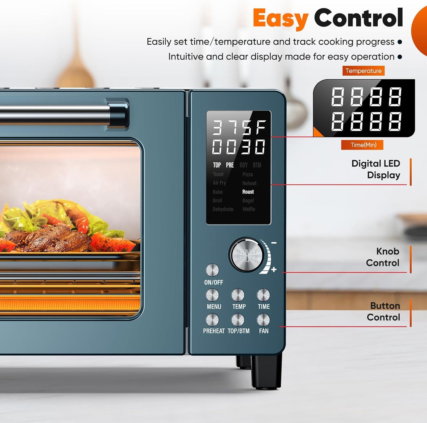 Nuwave Bravo Pro Convection Air Fryer Toaster Oven Combo, 2025 New and Improved, 10-in-1, 50°-450°F Temp Controls, Quick & Even Crisp Technology, 21Qt Capacity, Cozy Blue, PFAS Free