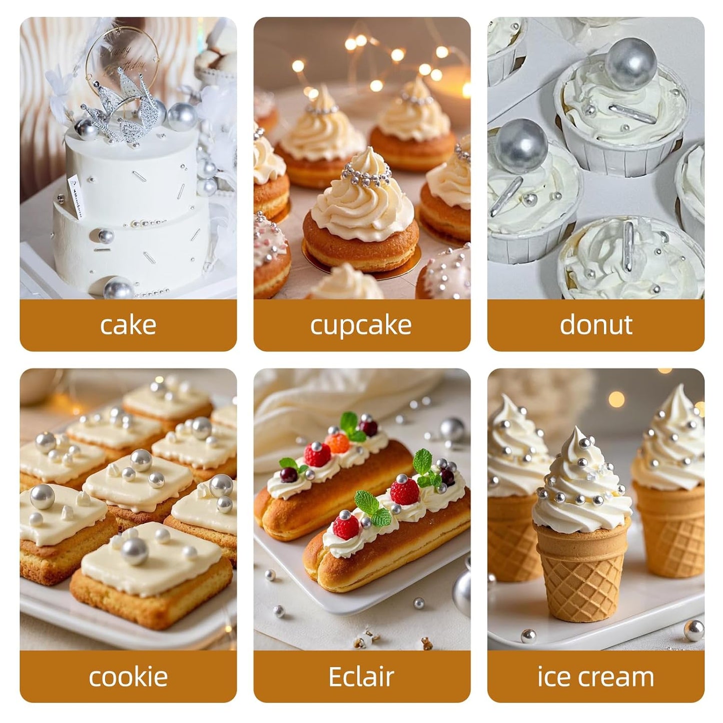 Silver Pearl Sprinkles,Edible Rods Pearl Sprinkles Mix Size,130g/4.58oz,Baking Edible Cake Decorations,Cupcake Toppers,Cookie Decorating Donuts Ice Cream,Holiday,Birthday Wedding Party,Valentines Christmas Supplies