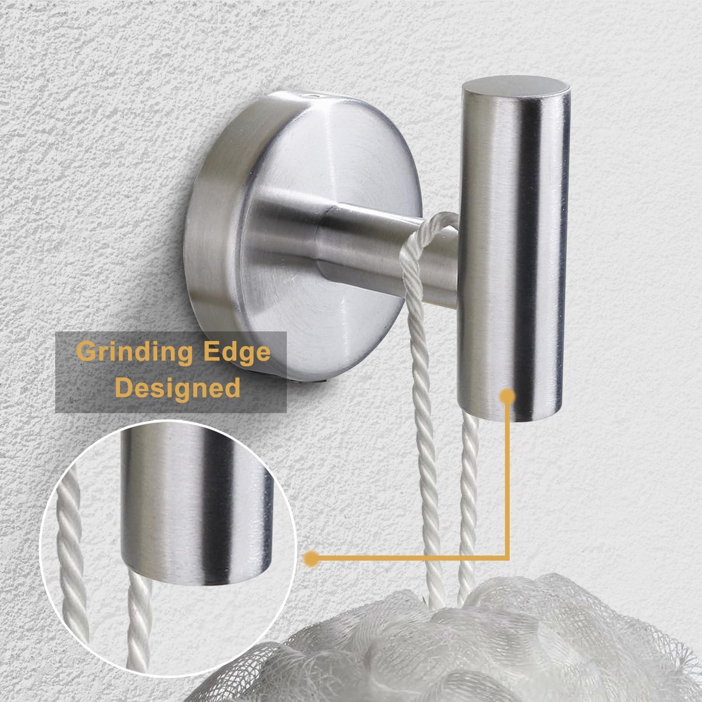 Towel Hook for Bathroom,Screw Mount Heavy Duty Wall Hooks, Stainless Steel Coat Robe Clothes Hook for Bathroom Kitchen Garage Hotel, 2 Packs Wall Mount Towel Holder, Brushed Silver