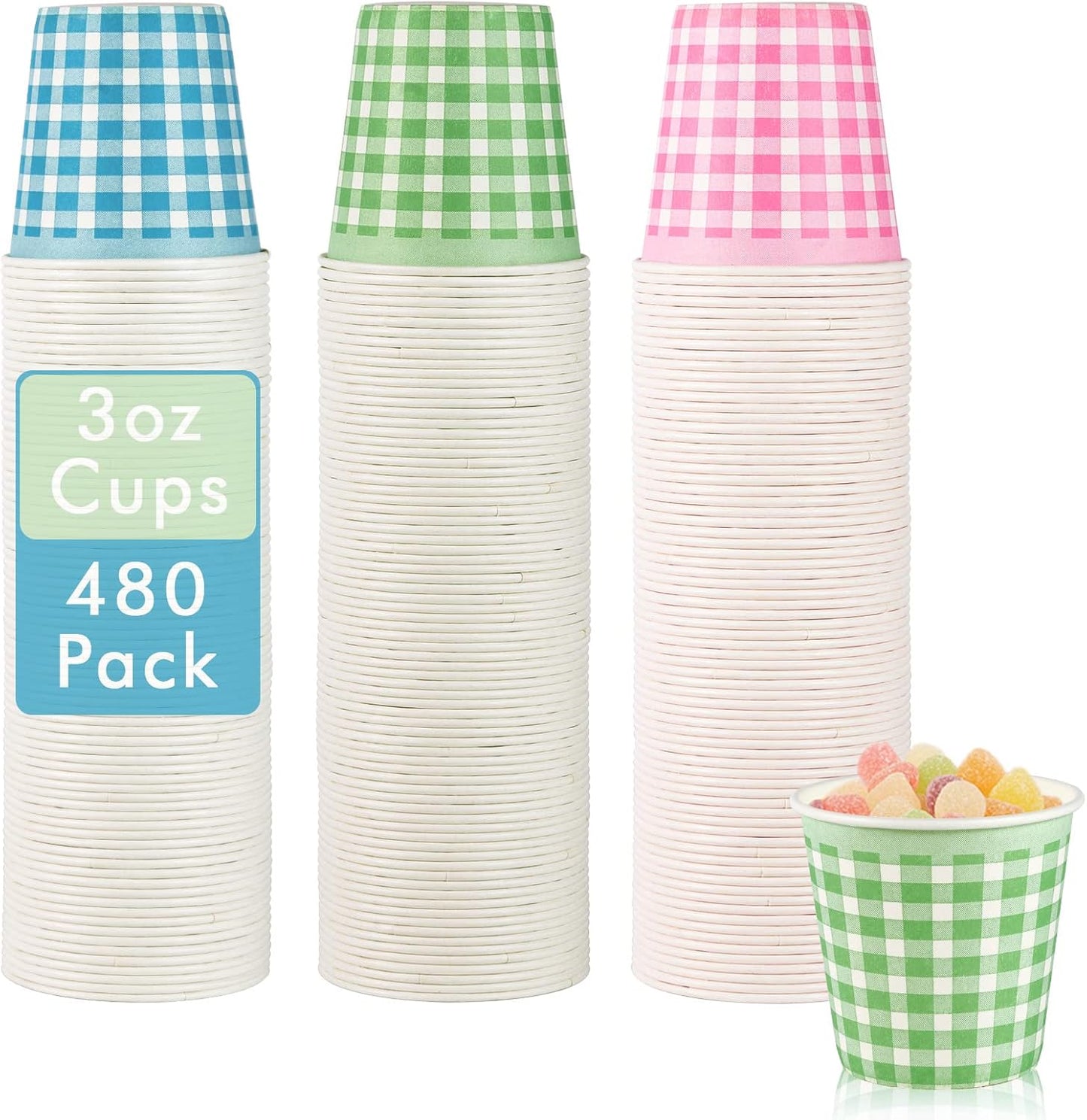 LITOPAK 480 Pack 3 oz Paper Cups, Colorful Disposable Bathroom Cups, Small Mouthwash Mugs for Home, Bathroom, Picnic, Party, and Events