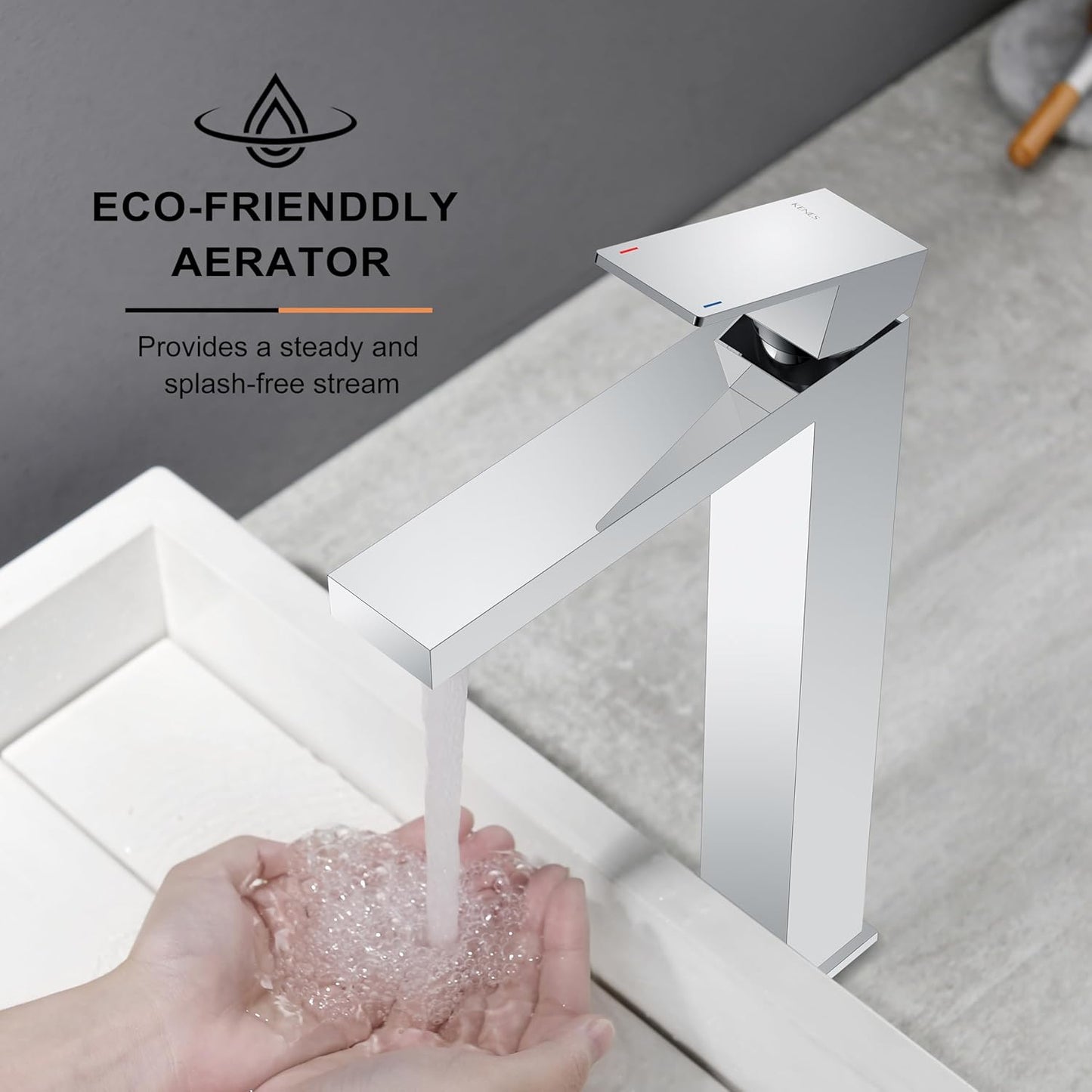 KENES Chrome Bowl Vessel Sink Facuet Single Handle Tall Bathroom Sink Faucet Bathroom Vanity Faucet Basin Mixer Tap with Water Supply Lines and Pop Up Sink Drain, LJ-9031A-5