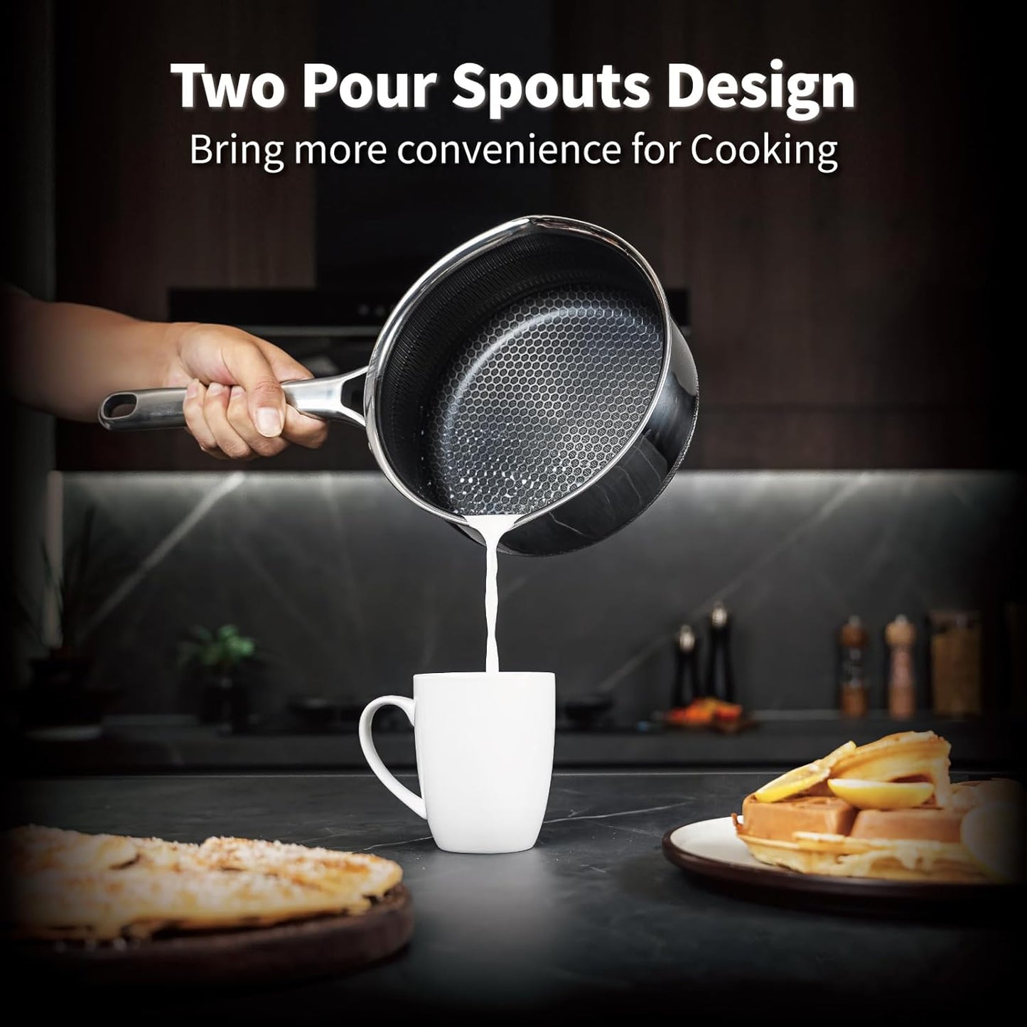 Hybrid Nonstick 4 QT Saucepan with Lid, Stainless Steel Stockpot with Honeycomb Texture,Compatible with All Cooktops,Dishwasher and Oven Safe