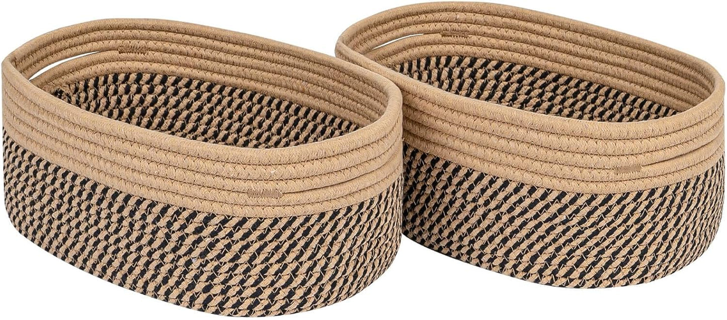 CubesLand Small Cube Shelf Closet Storage Baskets Bins Set 2,Woven Basket for Organizing/Storage, Long-lasting &Skin-friendly Storage Basket Bin,Stylish Room Decor Basket,Camel/Mixed Black Rope Basket