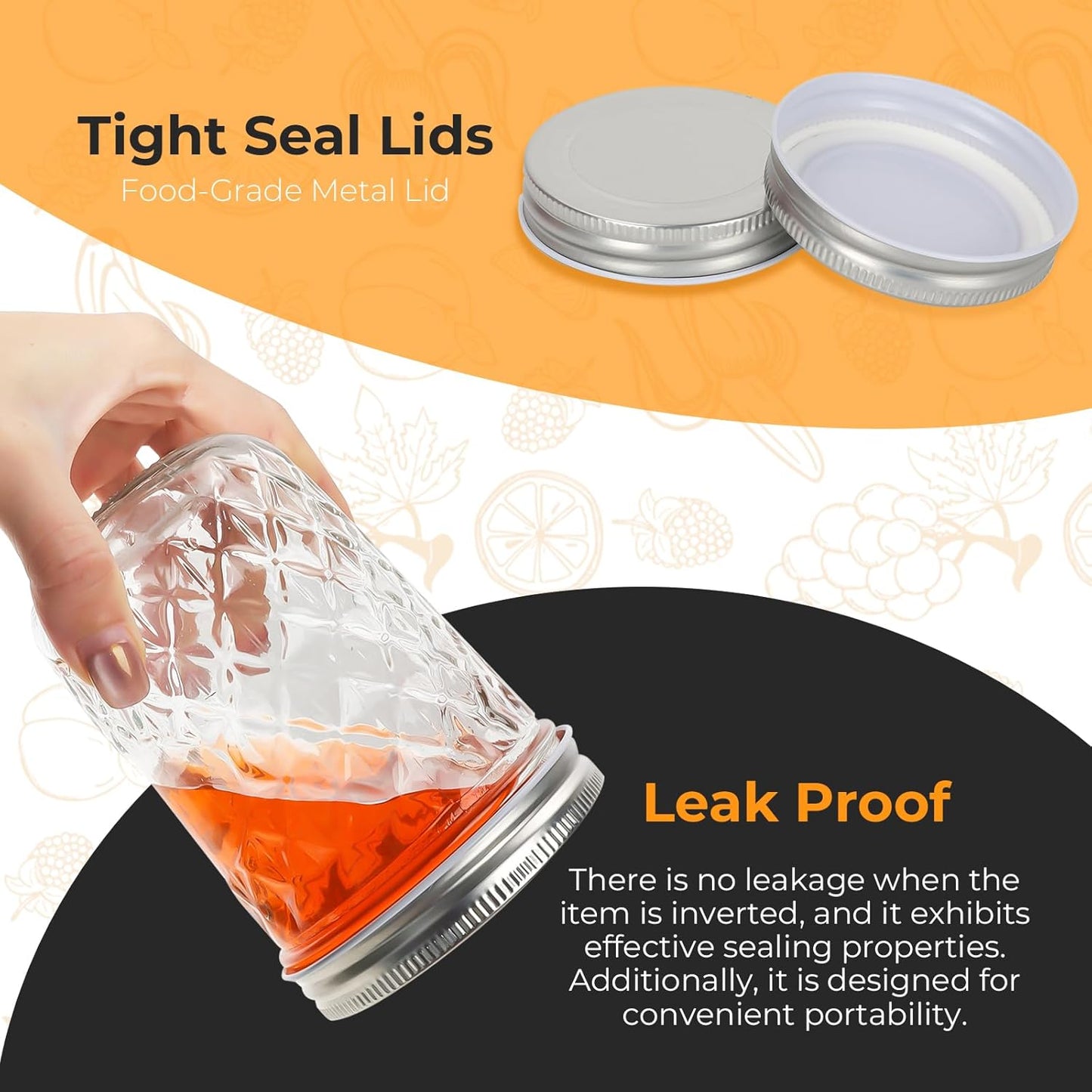 Eathtek 16oz Wide Mouth Glass Mason Jars 12 Pack, 480 ml Glass Canning Jars with Airtight Lids, Ideal for Salad, Meal Prep, Perserving,Pickling, Jam, Honey With Lids