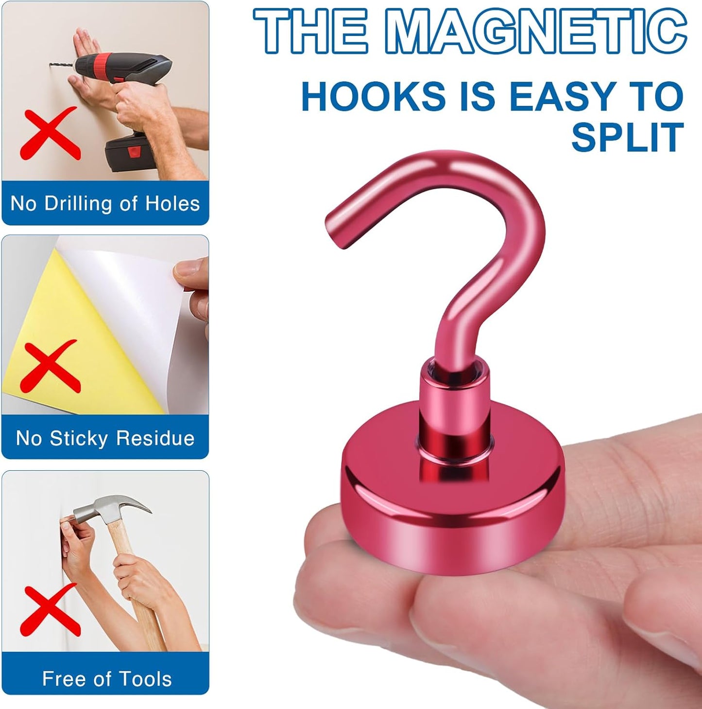 LOVIMAG Red Magnetic Hooks for Cruise Cabins, Cruise Essentials Must Haves, Cruise Magnets, Magnetic Key Holder, Strong Magnetic Hooks for Hanging, Fridge, Grill -12 Pack