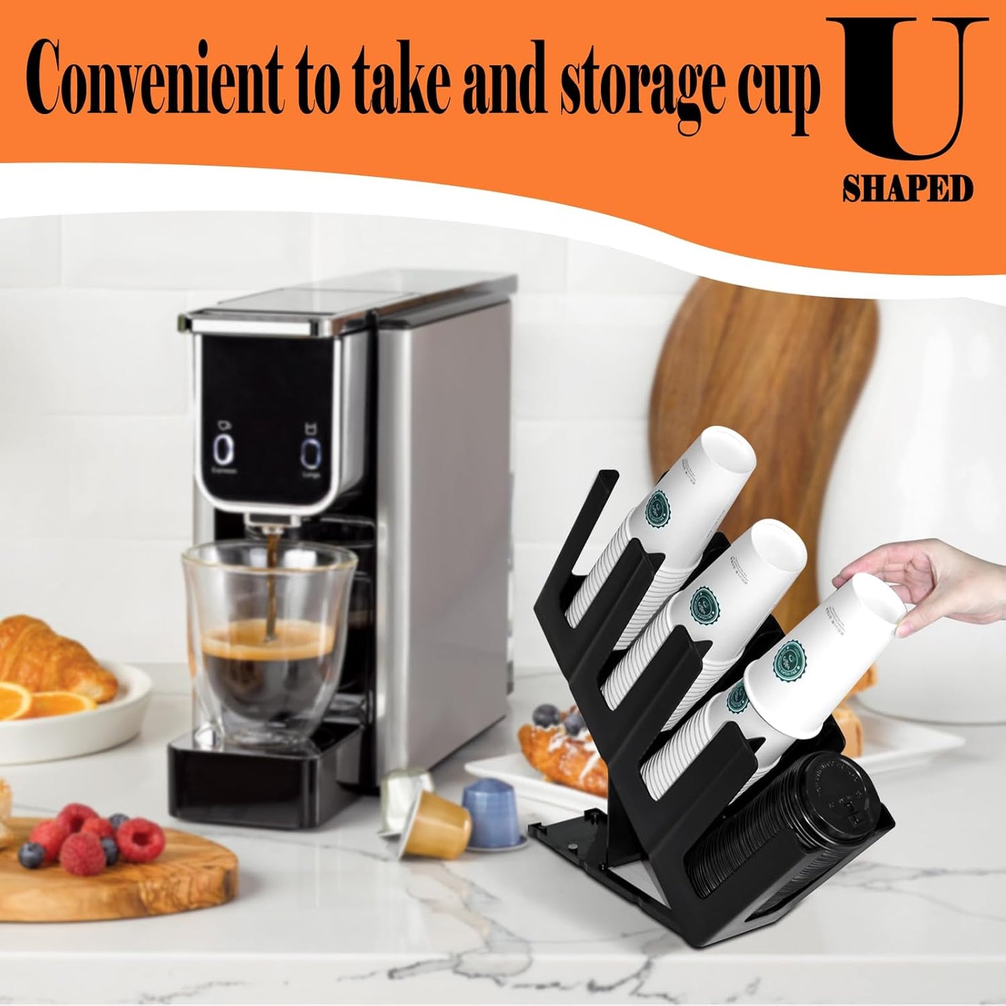 2Pack Paper Cup and Lid Holder,Disposable Coffee Cup Organizer,4 Compartment Disposable Cup Dispenser Organized Storage with Holder for Countertop Coffee Station Bar Kitchen Restaurant Office