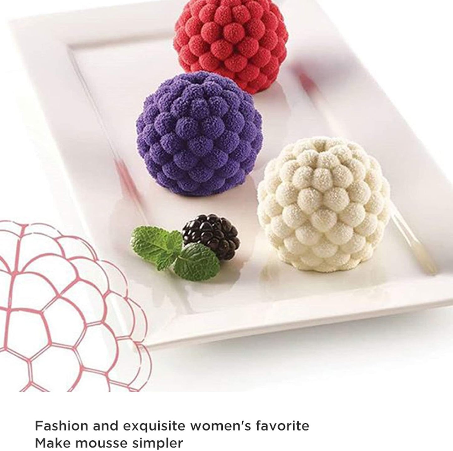 OCPO KITCHEN 3D Raspberry Silicone Mold for Baking Mousse Cake, Candy, Chocolate, Truffle, French Dessert, Pastry, Cupcake, Fruit Ice Cream Mould, Cake Decoration Mold, Raspberry Shape (4-Cavity)