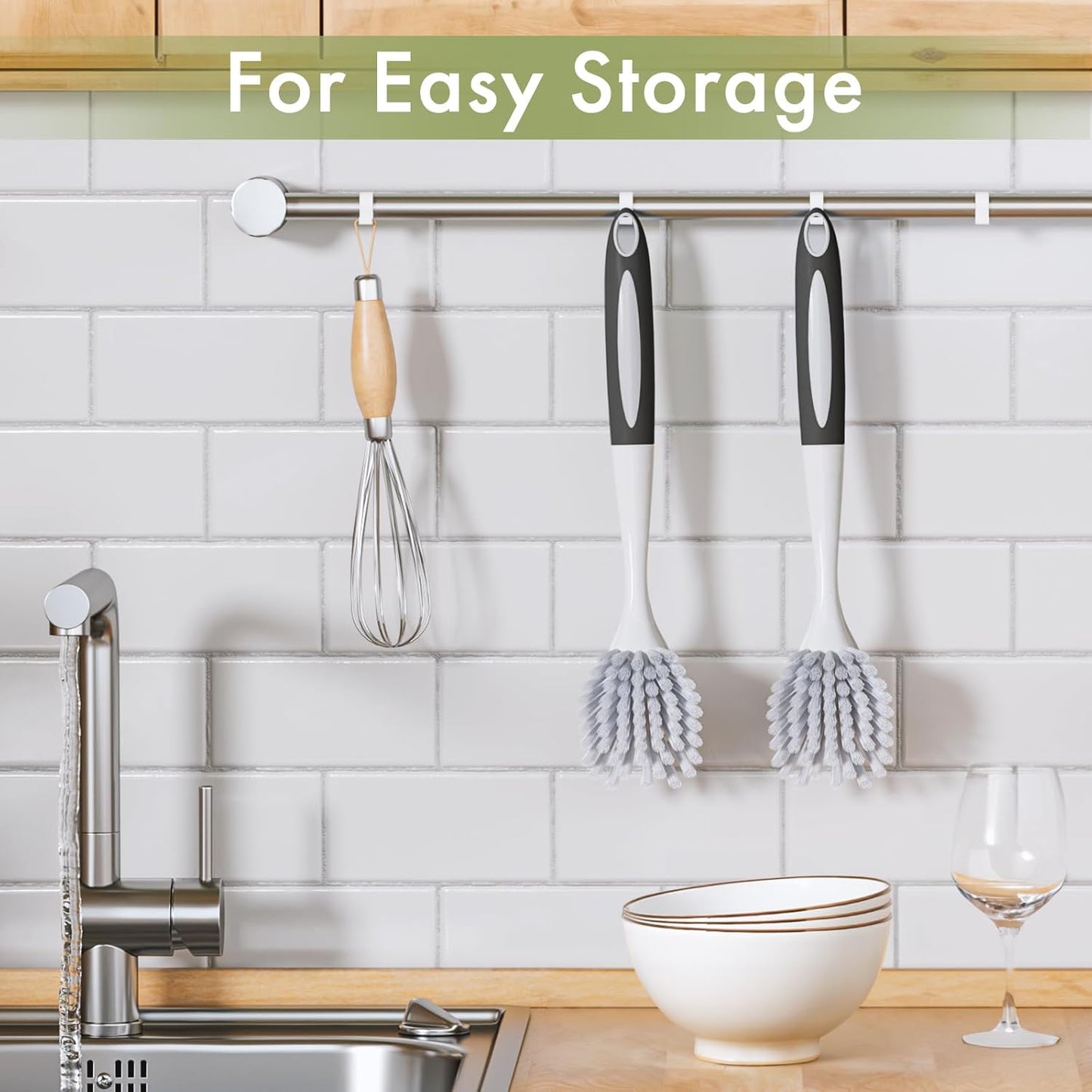 Amazer Dish Brush with Handle, 2 Pack Kitchen Scrub Brushes for Cleaning, Dish Scrubber with Stiff Bristles for Sink, Pots, Pans