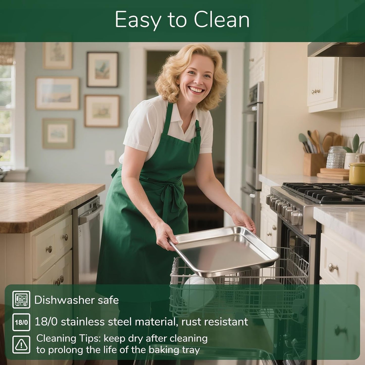 18/0 Stainless Steel Baking Sheet with Cooling Rack, 12.4 Inch Oven-Safe Non-Toxic Cookie Sheets for Baking, Coating Free & Rust Resistant for Healthy Family Baking, Easy to Clean, Heavy Duty