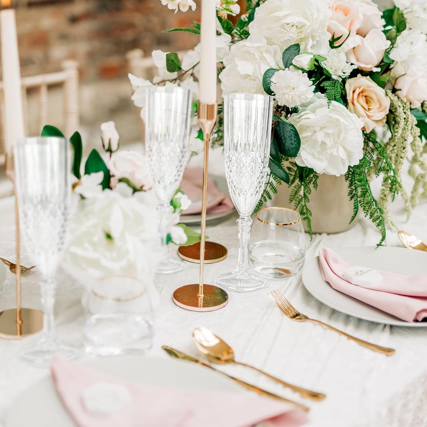 Plastic Champagne Flutes, 48PCS Transparent White Plastic Wine Glasses Goblets Shatterproof Reusable Champagne Flute for Weddings, Bachelor Parties, Toasting, and Events(48,Transparent)