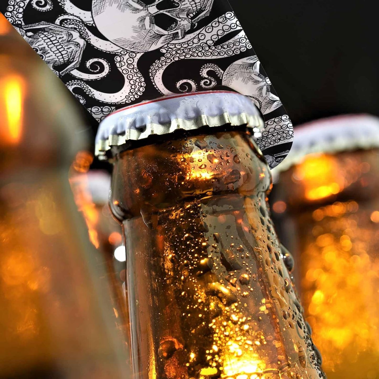 Skull Stainless Steel Bottle Opener Pirate Bone Octopus Tentacle Evil Rock-N-Roll Style Flat Beer Bottle Opener Keychain for Home Kitchen Bar Restaurant Party Birthday Gift