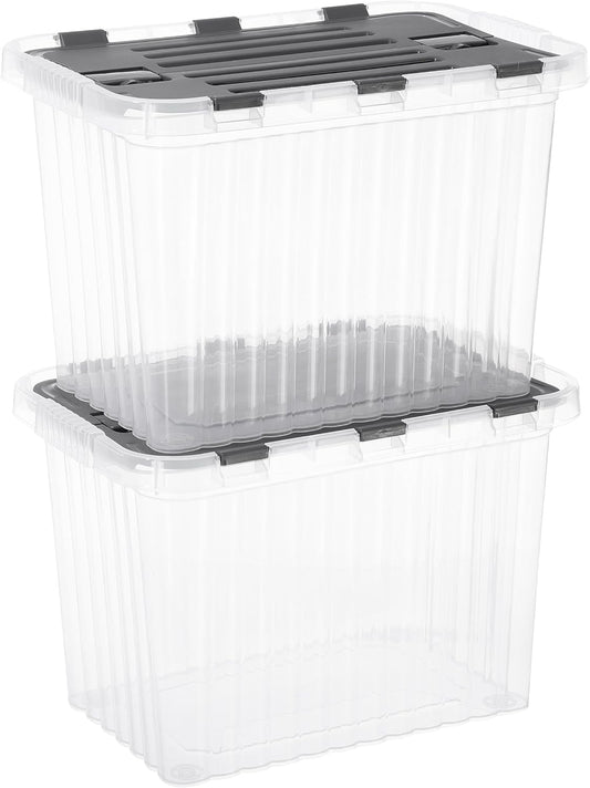 Superio Storage Bins with Lids, Clear Plastic Containers for Organizing, Stackable Totes, BPA Free, Odor Free, Organizer Boxes for Home, and Dorm (2 Pack, 15"x10"x10.25")
