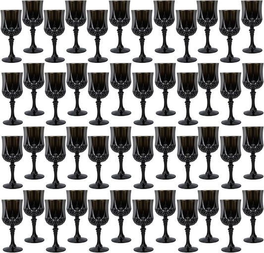 Plastic Wine Glasses，Plastic Goblets Vintage Style Cordial Drinking Glasses for Wedding Reception, Grand Event Party Supplies (48, Black)