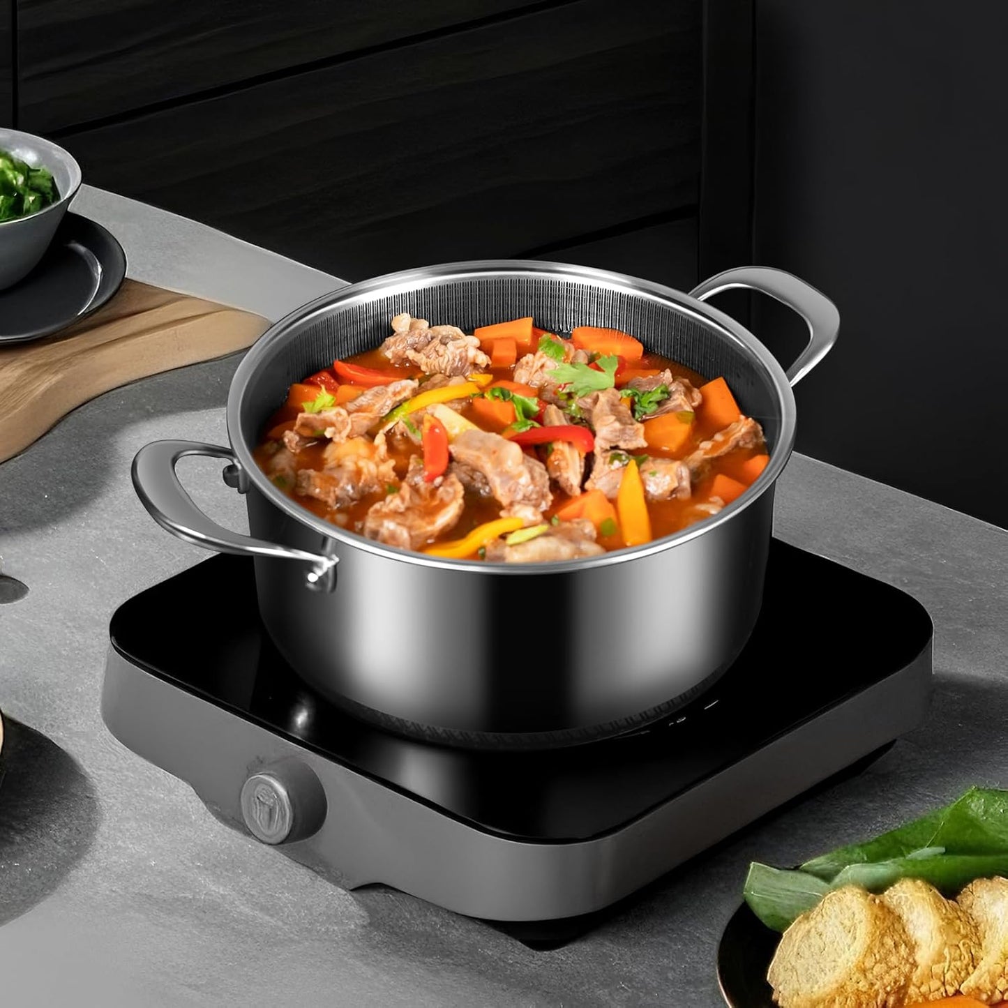 Hybrid Nonstick 5 QT Stockpot with Lid Two Handles, Stainless Steel Stockpot with Honeycomb Texture,Compatible with All Cooktops,Dishwasher and Oven Safe