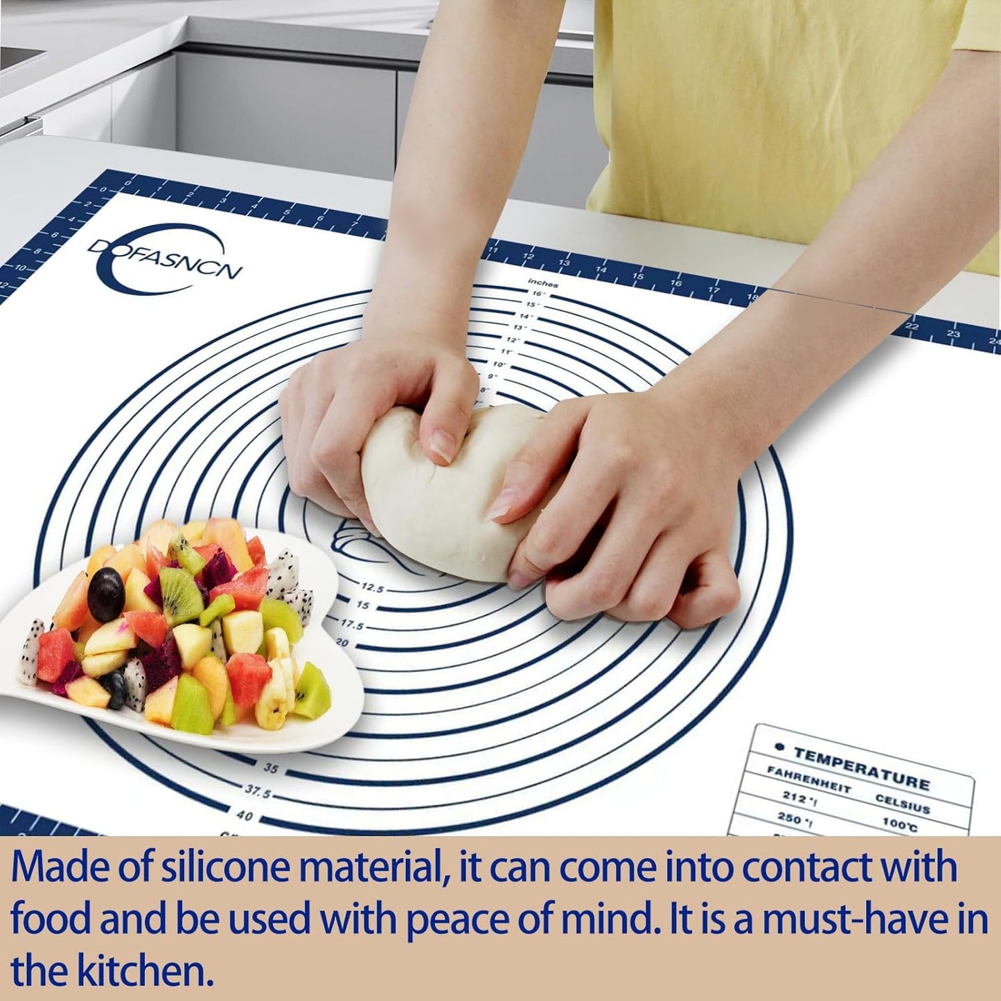 Large Silicone Pastry Mat for Rolling Dough Non Slip Non Stick Silicone Mats for Kitchen Counter 28x20"Blue