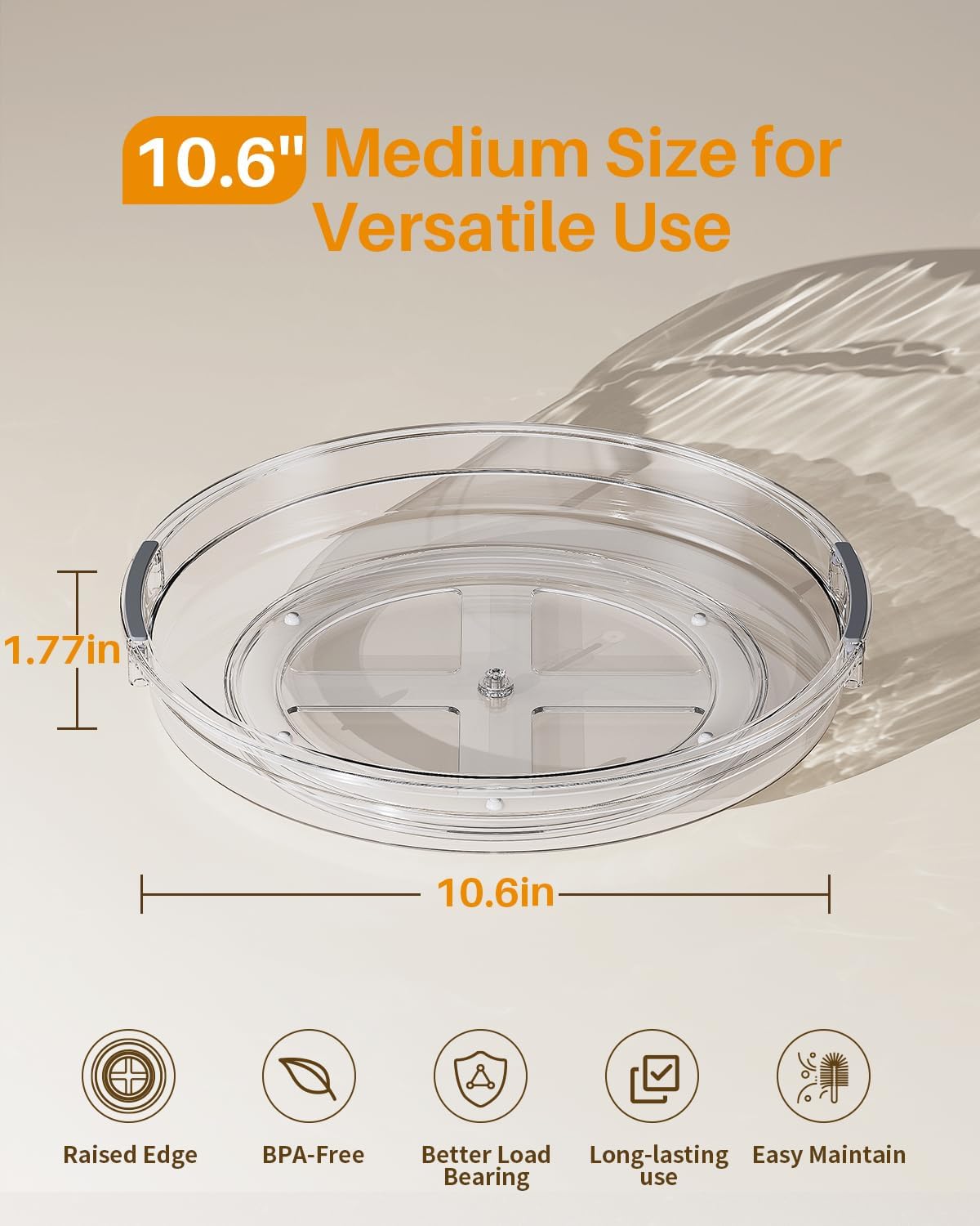 LAMU 2 Pack 10.6in Lazy Susan Organizer Turntable for Cabinet, Clear Lazy Susan for Refrigerator Rotating Organizer for Fridge, Kitchen, Pantry, Countertop, Bathroom, Medicine Cabinet Organizer