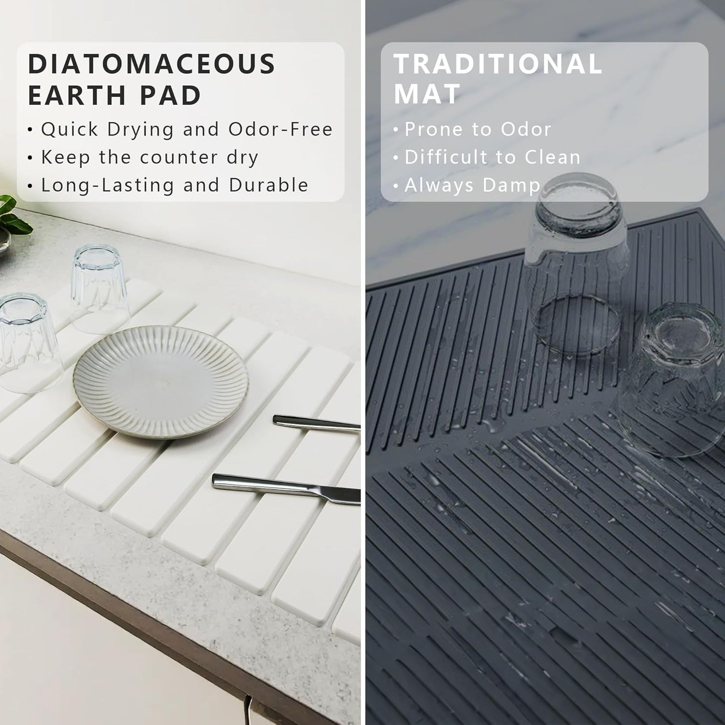 Large Stone Drying Mat for Kitchen Counter Diatomaceous Earth Collapsible 24”（L）*16”（W）Super Heat Resistant Mats, Quick Absorbent Dish Drying Rack（Gold marble）