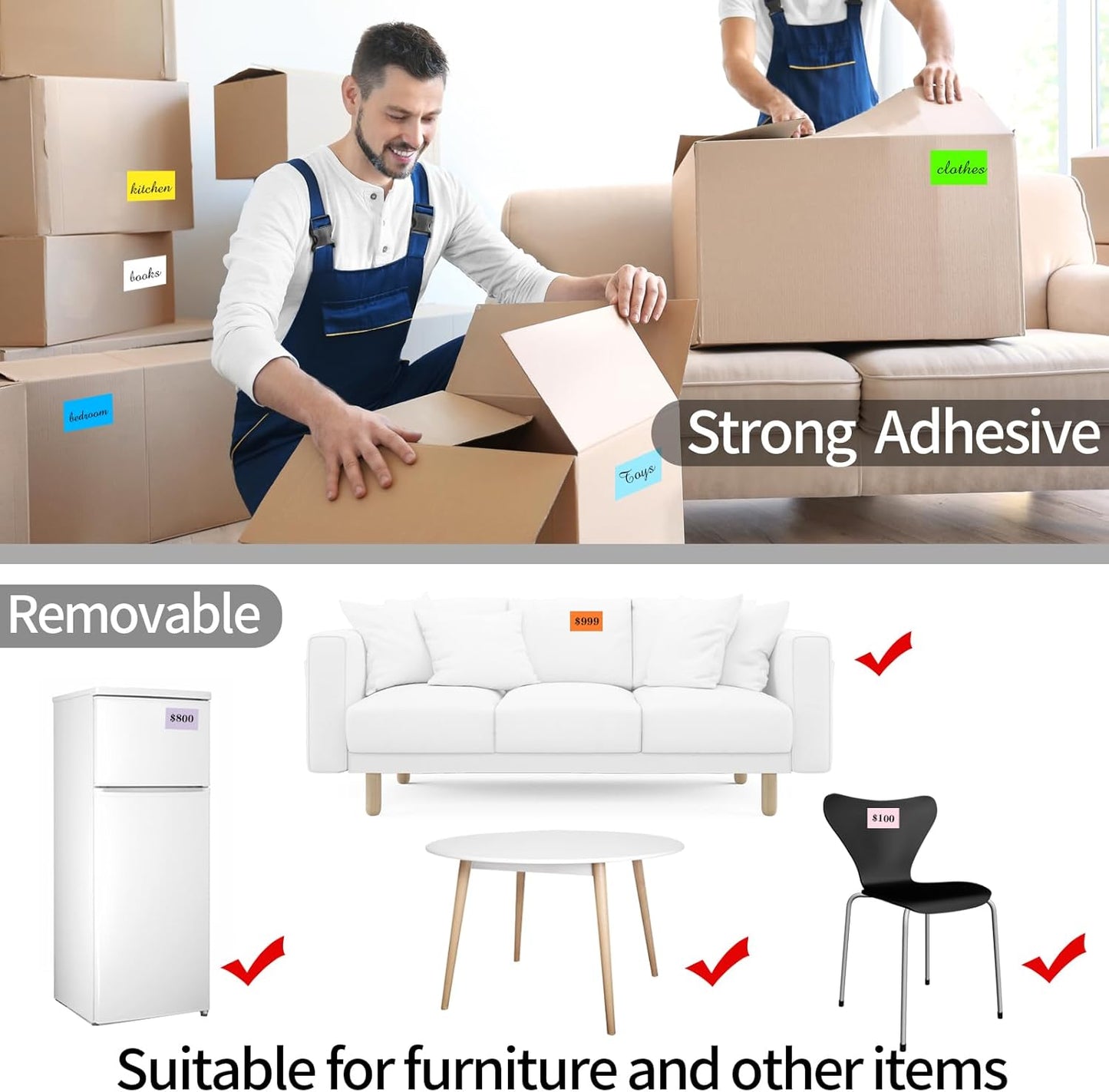 STARLIBOO 3"X5" Rectangle Colored Labels, Removable Moving Labels for Boxes, Permanent Warehouse Moving Stickers Square Label (250Labels, Blue)