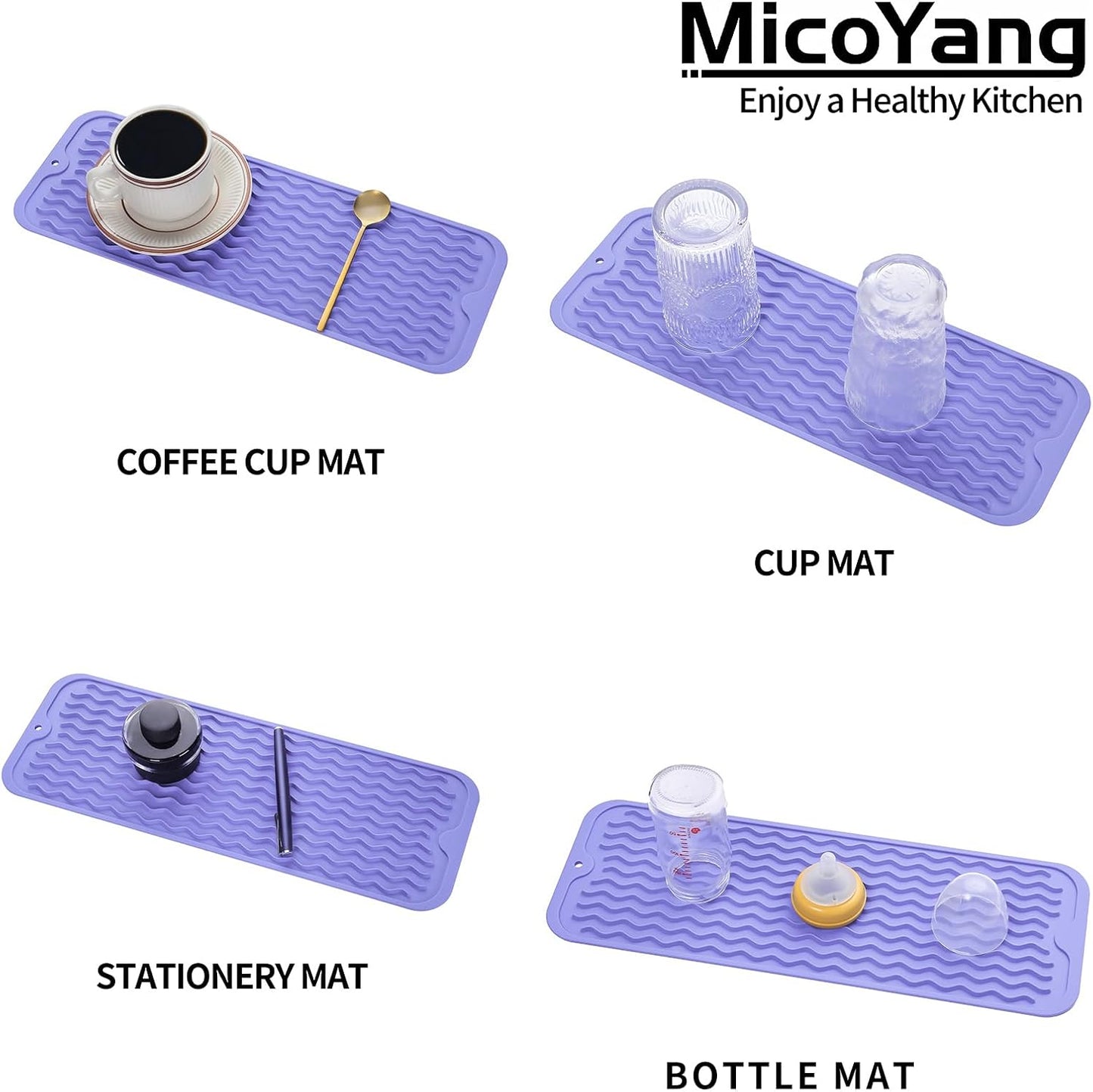 Silicone Dish Drying Mat for Multiple Usage,Easy clean,Eco-friendly,Heat-resistant Silicone Mat for Kitchen Counter,Sink,Bar,Bottle,or Cup Light Purple M 17 inches x 6 inches