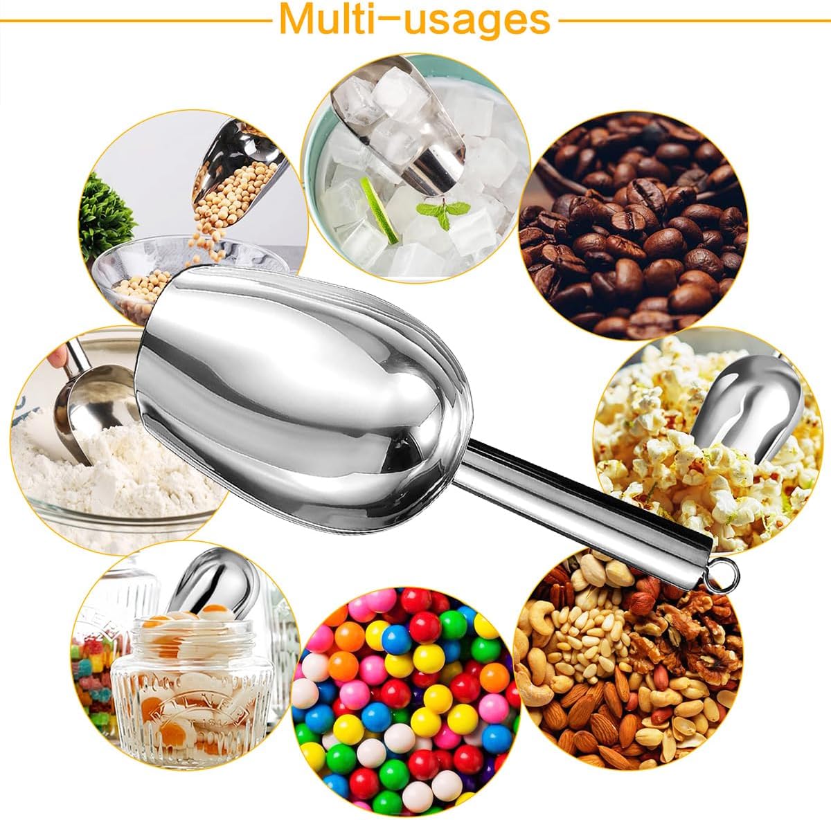 Metal Ice Scoop，Kitchen Ice Scooper for Ice Maker,Stainless Steel Small Ice Scooper for Freezer，Kitchen Gadgets Cookie Flour Pet Dog Food Scoop (silver, 12oz)