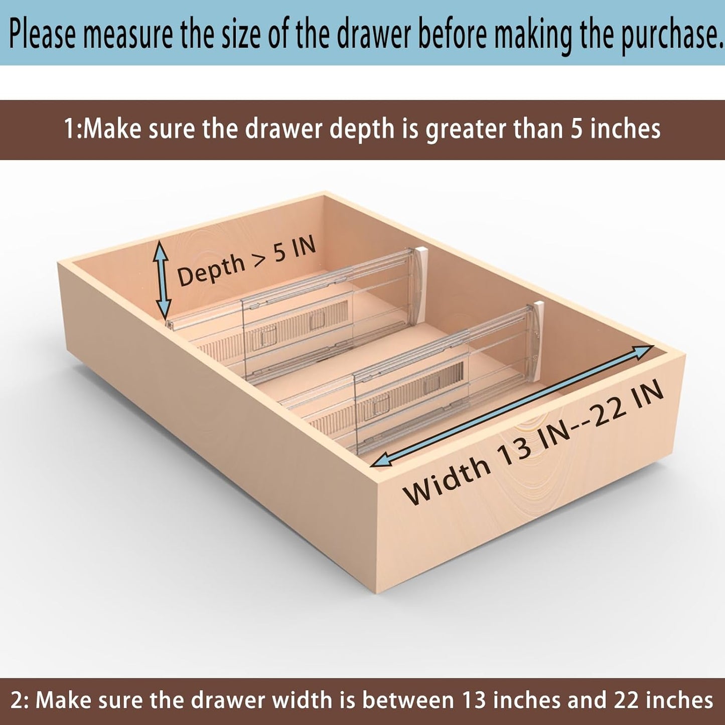 4 Pack Adjustable Drawer Dividers for Clothes,5" High Expandable From 13-22" Clear Drawer Organizers, PC Plastic Separators for Dresser/Bedroom/Bathroom/Kitchen/Office Storage