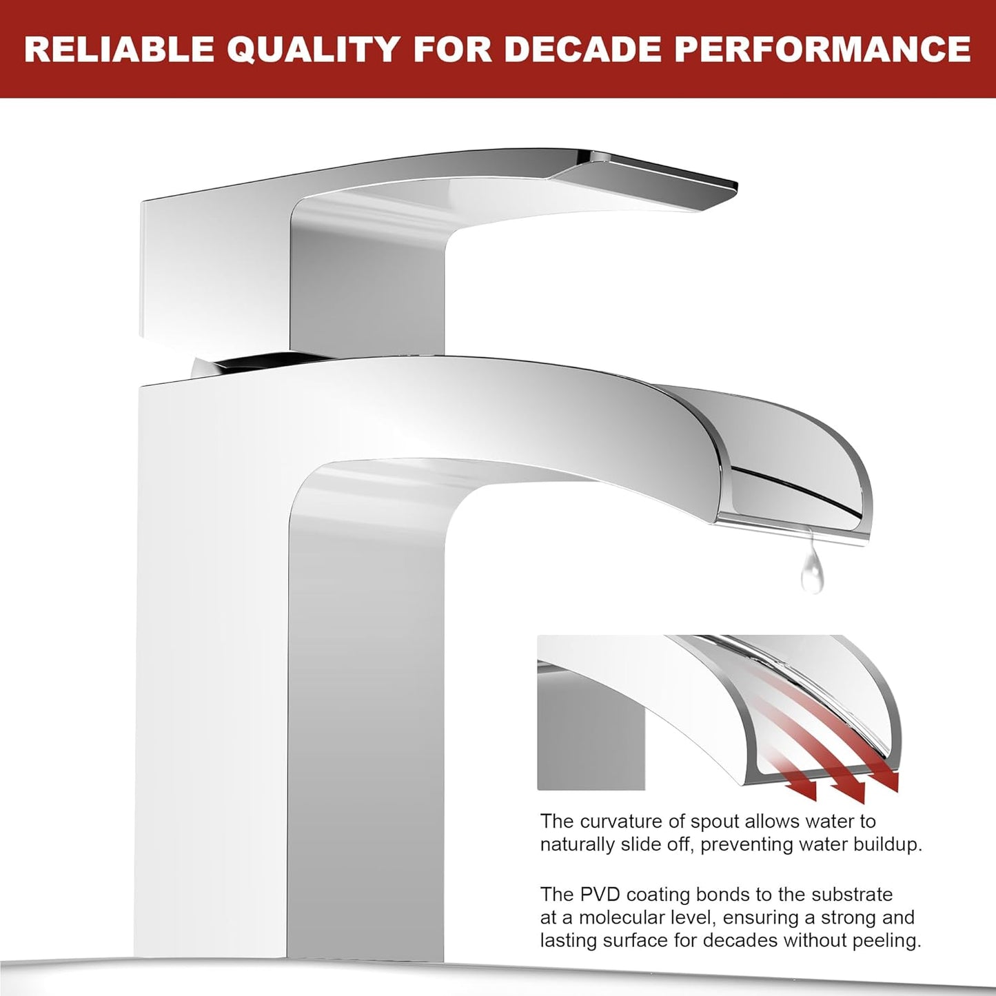 Polished Chrome Bathroom Faucet 1 Hole Waterfall, Vanity Faucet for Sink Single Handle Modern Mixer Tap with Pop-up Drain Stopper for Lavatory Farmhouse RV