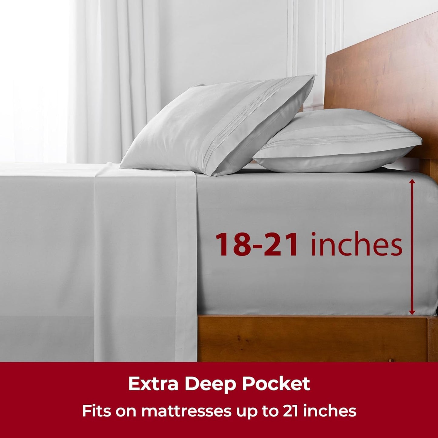 Mellanni Extra Deep Twin XL Sheets - 3 PC Iconic Collection Bedding - Hotel Luxury, Ultra Soft, Cooling Bed Sheets - Wrinkle, Fade, Stain Resistant (Twin Extra Long, Light Gray)