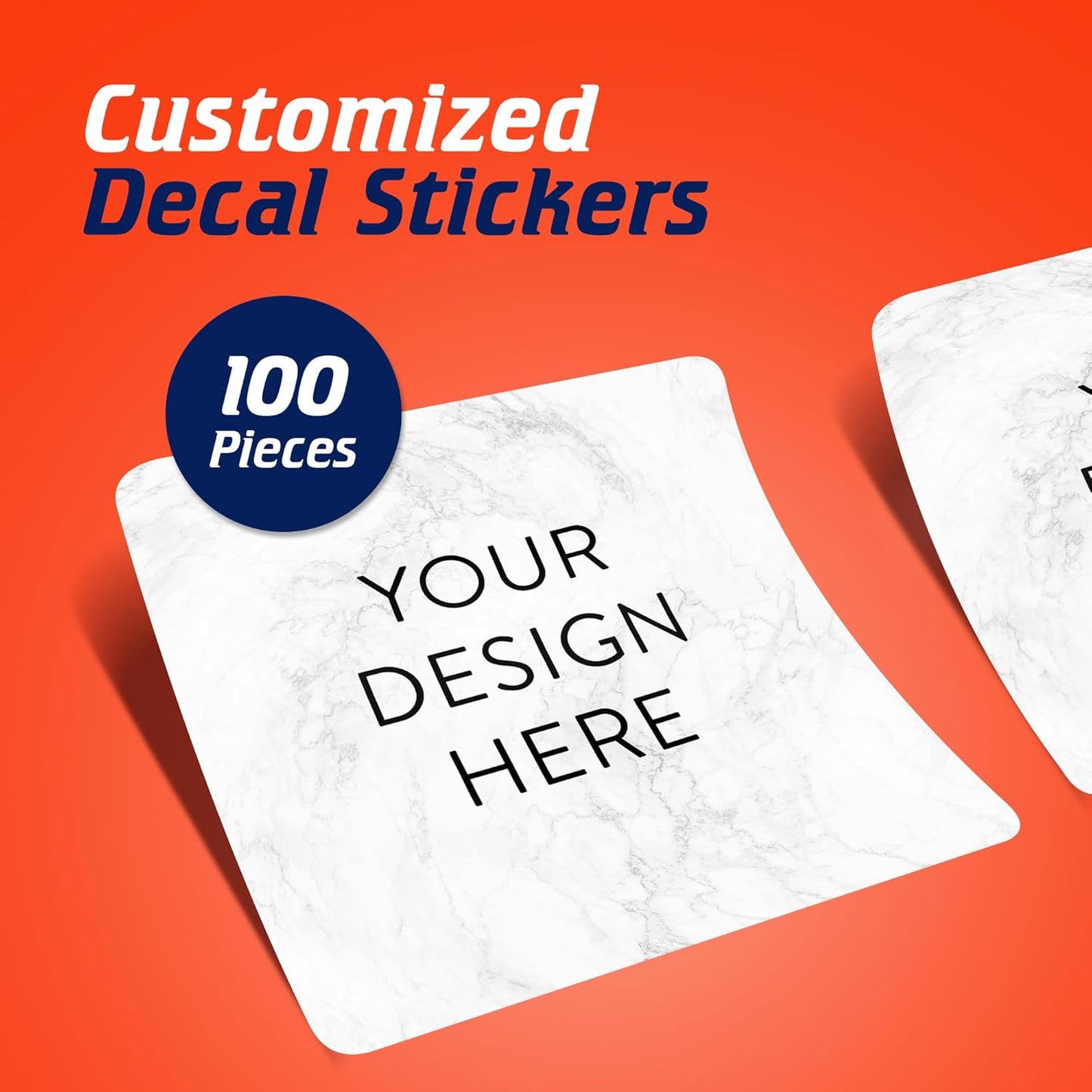 100 Custom Vinyl Stickers - Upload Your own Image, Text, Design, Logo - Personalized Logo Labels for Handmade, Packaging, Bottle, Jars, Candle, Brand Stickers (Silver Marble, 2x2 Square)