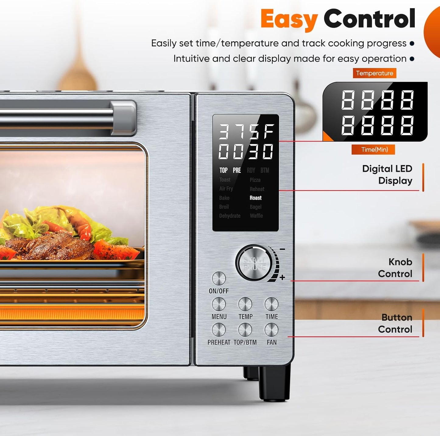 Nuwave Bravo Pro Convection Air Fryer Toaster Oven Combo, 2025 New and Improved, 10-in-1, 50°-450°F Temp Controls, Quick & Even Crisp Technology, 21Qt Capacity, Stainless Steel, PFAS Free