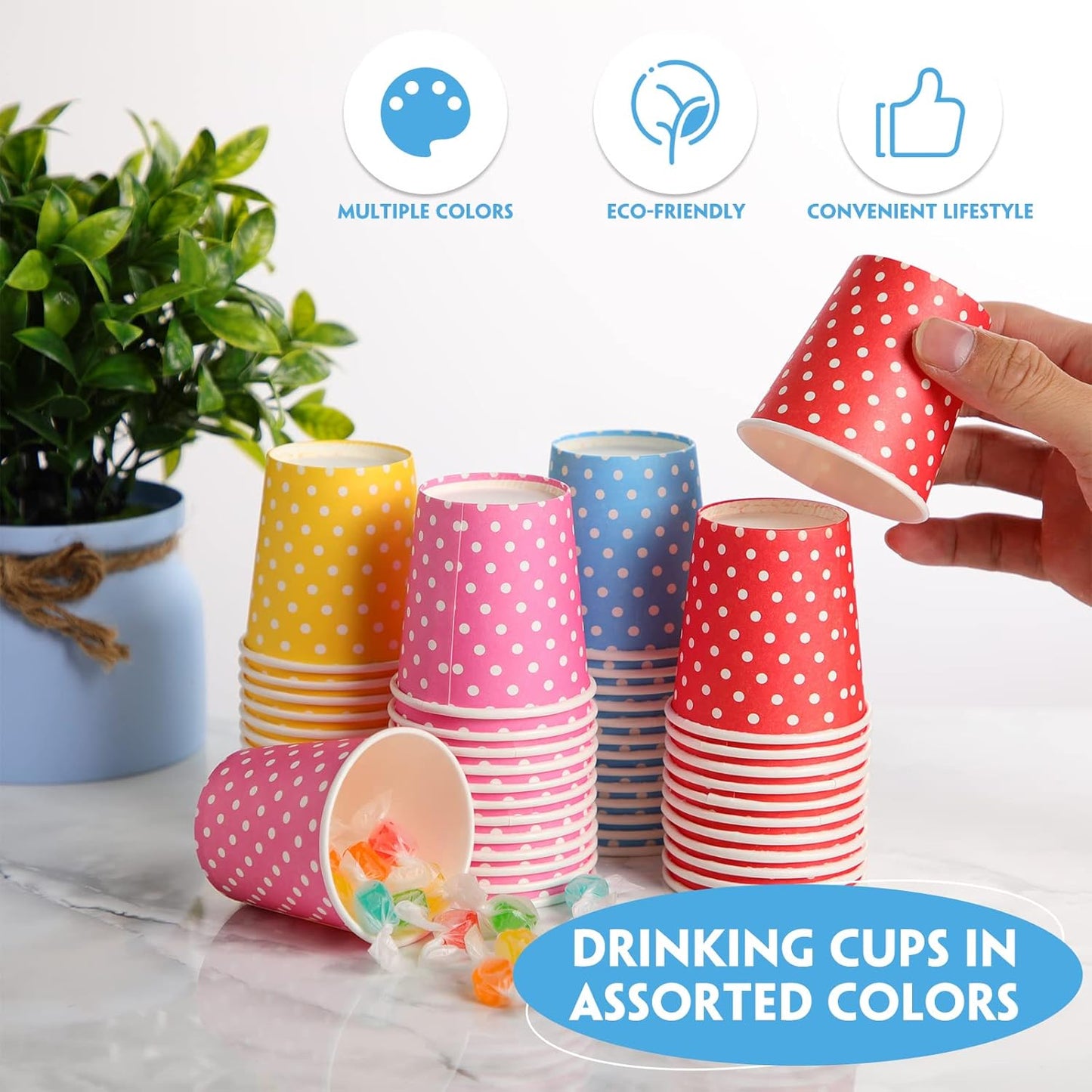 Thenshop 1000 Pack 5oz Paper Cups, Multicolor Small Disposable Cups, Dot Beverage Drinking Mini Mouthwash for Parties, Picnic, Travel, Barbecues and Event, 10 Colors