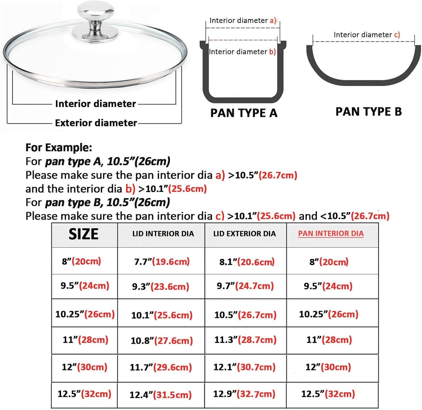 Glass Lid for 12 Inch Stainelss Steel Cast Iron Skillets Frying Pans, 30cm Tempered Lids for Dutch Ovens, 12 In Pan Cover with Stainless Steel Rim for Stock Pots, Dishwasher Safe