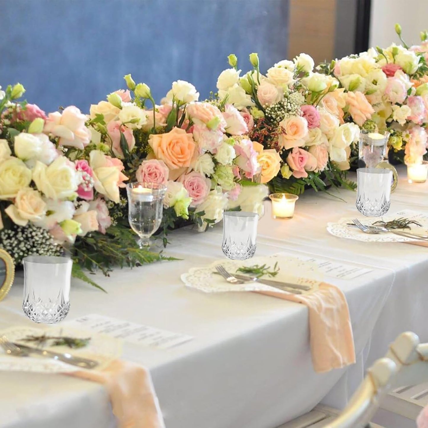 24 PCS Transparent Stemless Wine Glasses，Plastic Reusable Cups 9OZ Vintage Drinking Glasses Tumblers for Whisky, Beer, Juice, Beverages, Cocktai