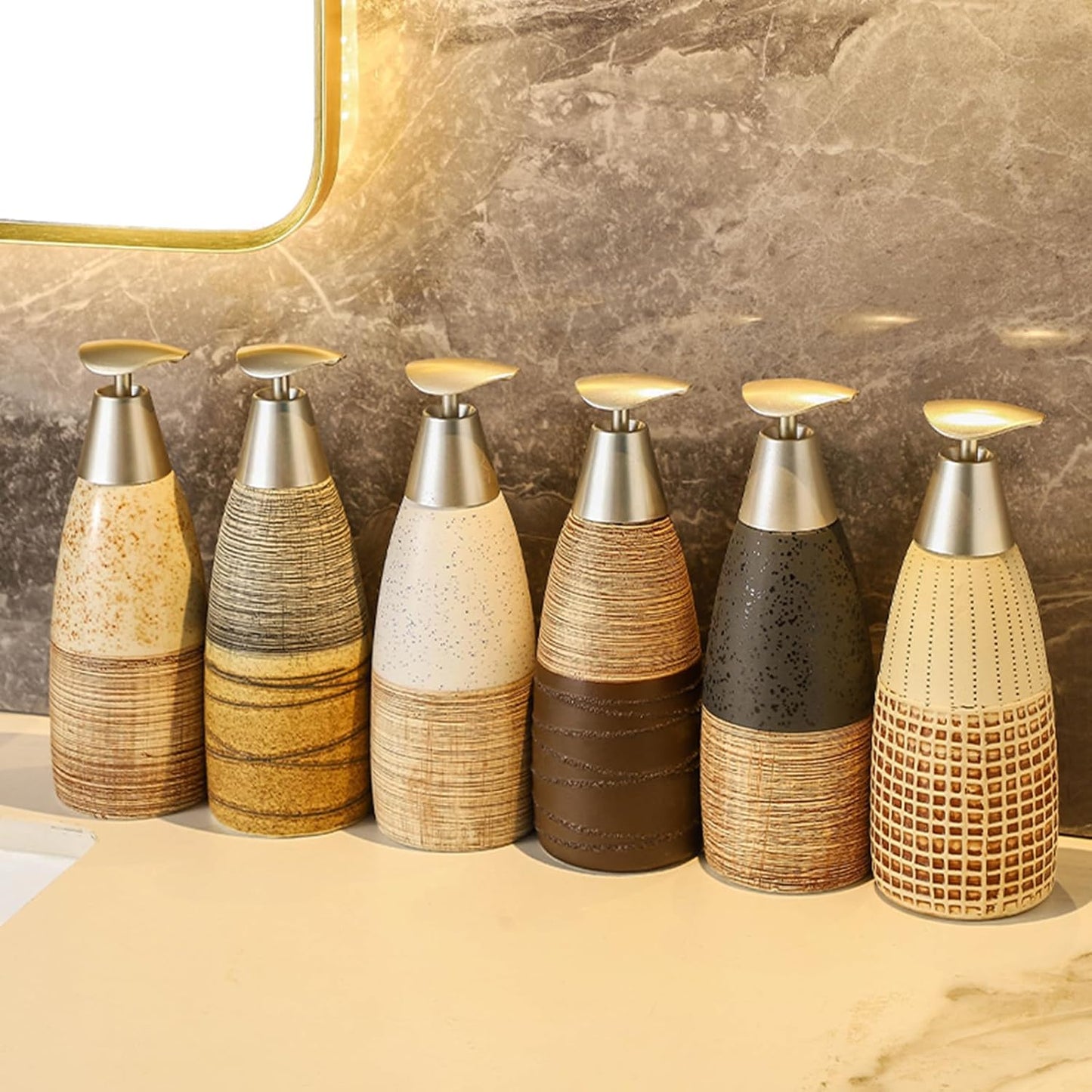 Ceramic Soap Dispenser with Plastic Pump – 12oz Refillable Liquid Dispenser for Bathroom, Kitchen, Office, Hotel, Airbnb, or Vacation Rental (Type A)