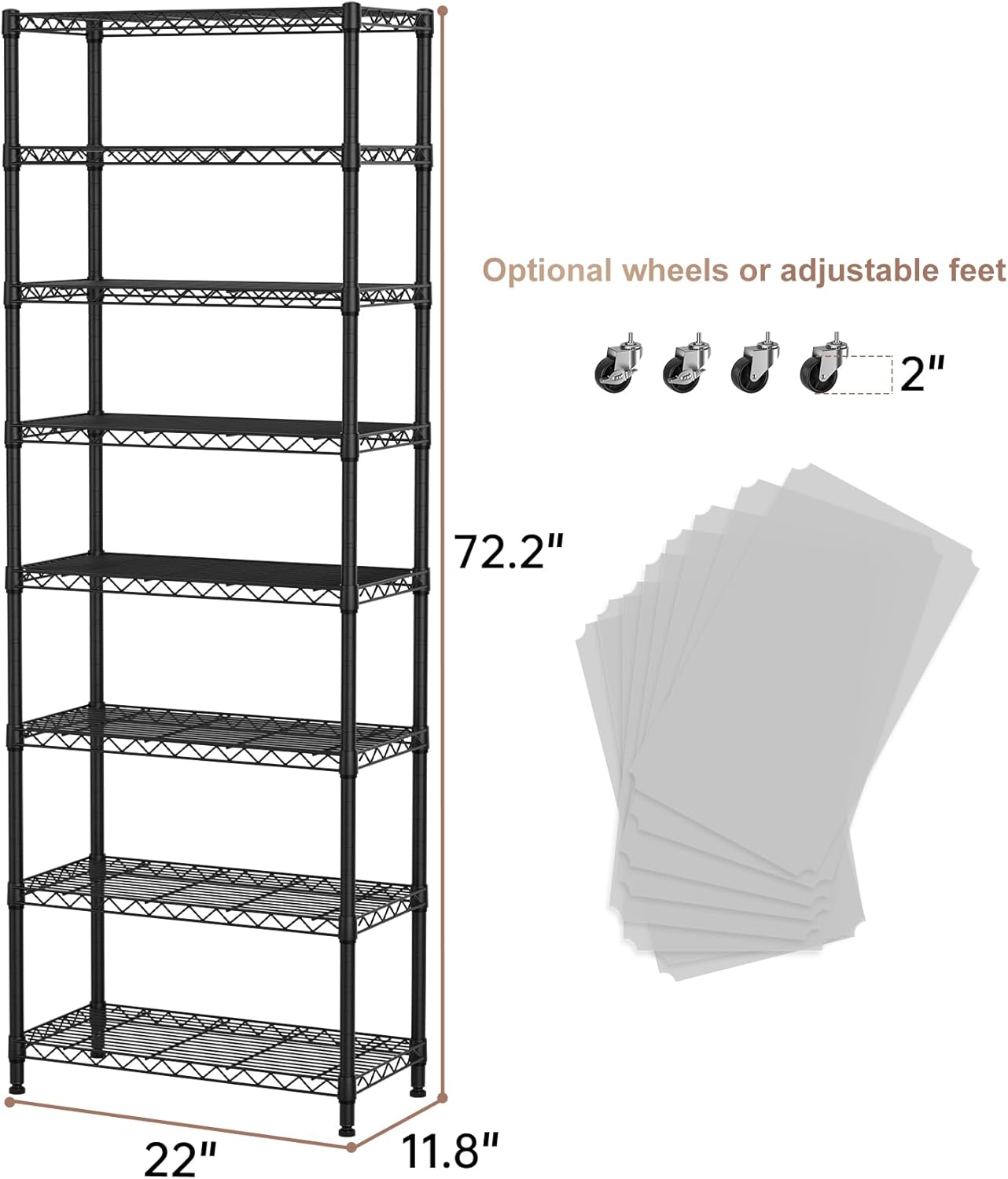 SINGAYE 8 Garage Heavy Duty Shelving Unit Kitchen Pantry Close Home Organizers and Storage Bathroom Shelf Laundry Room Organization Industrial Book Metal Wire Adjustable Shelves