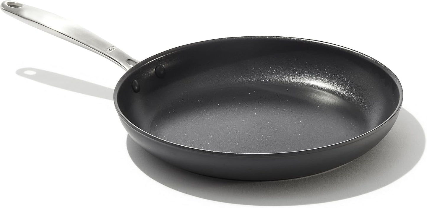 OXO Enhanced 12" Frying Pan Skillet, PFAS-Free Ceramic Nonstick, Durable Hard Anodized Cookware, Scratch Resistant, Stainless Steel Handle, Good Grips, Dishwasher & Oven safe, Black