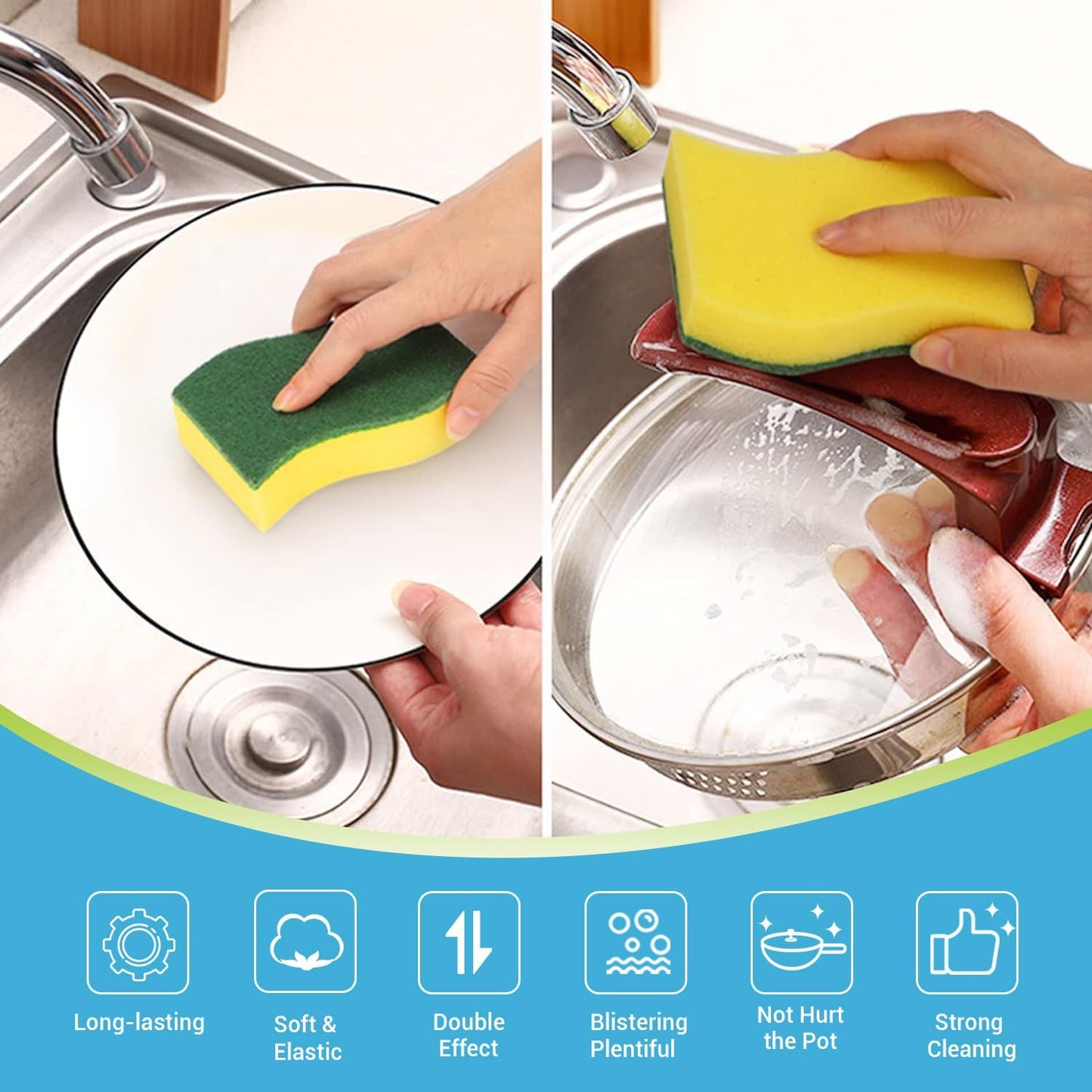 AIDEA Sponges Kitchen, 50 Pack Heavy Duty Dish Sponge, Cleaning Dish Scrubber Sponge for Home and Kitchen, Stink-Free Cleaning Supplies for Pots, Pans