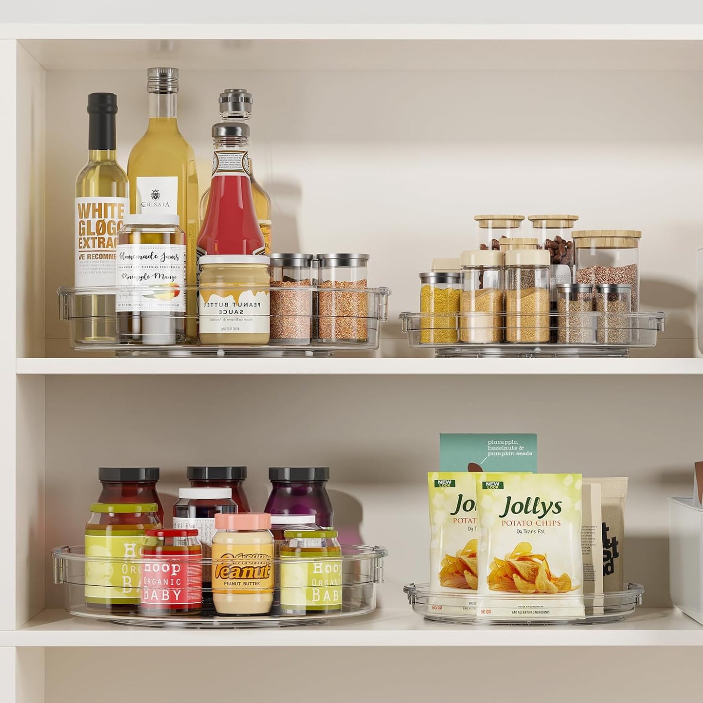 LAMU 3 Pack Lazy Susan Organizer Turntable for Cabinet, Rotating Condiment Organizer for Kitchen Pantry Organizers and Storage, Table Top, Fridge, Countertop, Spice Organization, 9.25'' 10.6'' 12''