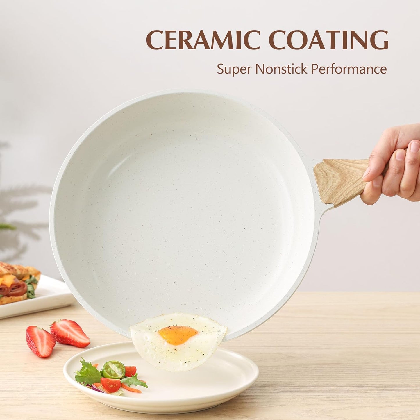 SENSARTE Nonstick Ceramic Frying Pan Skillet with Lid, 9.5 Inch Omelet Pan, Healthy Non Toxic Chefs Pan, Induction Compatible Egg Pan with Heat Resistant Handle, Free of Intentionally Added PFAS/PTFE