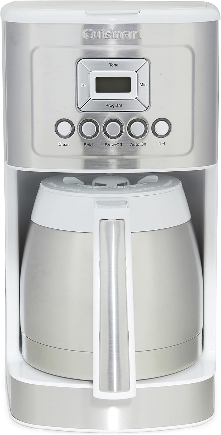 Cuisinart 12-Cup Coffee Maker with Thermal Coffee Carafe, Stainless Steel, Programmable Large Capacity Drip Coffee Machine for Home or Office, DCC-3400W, White