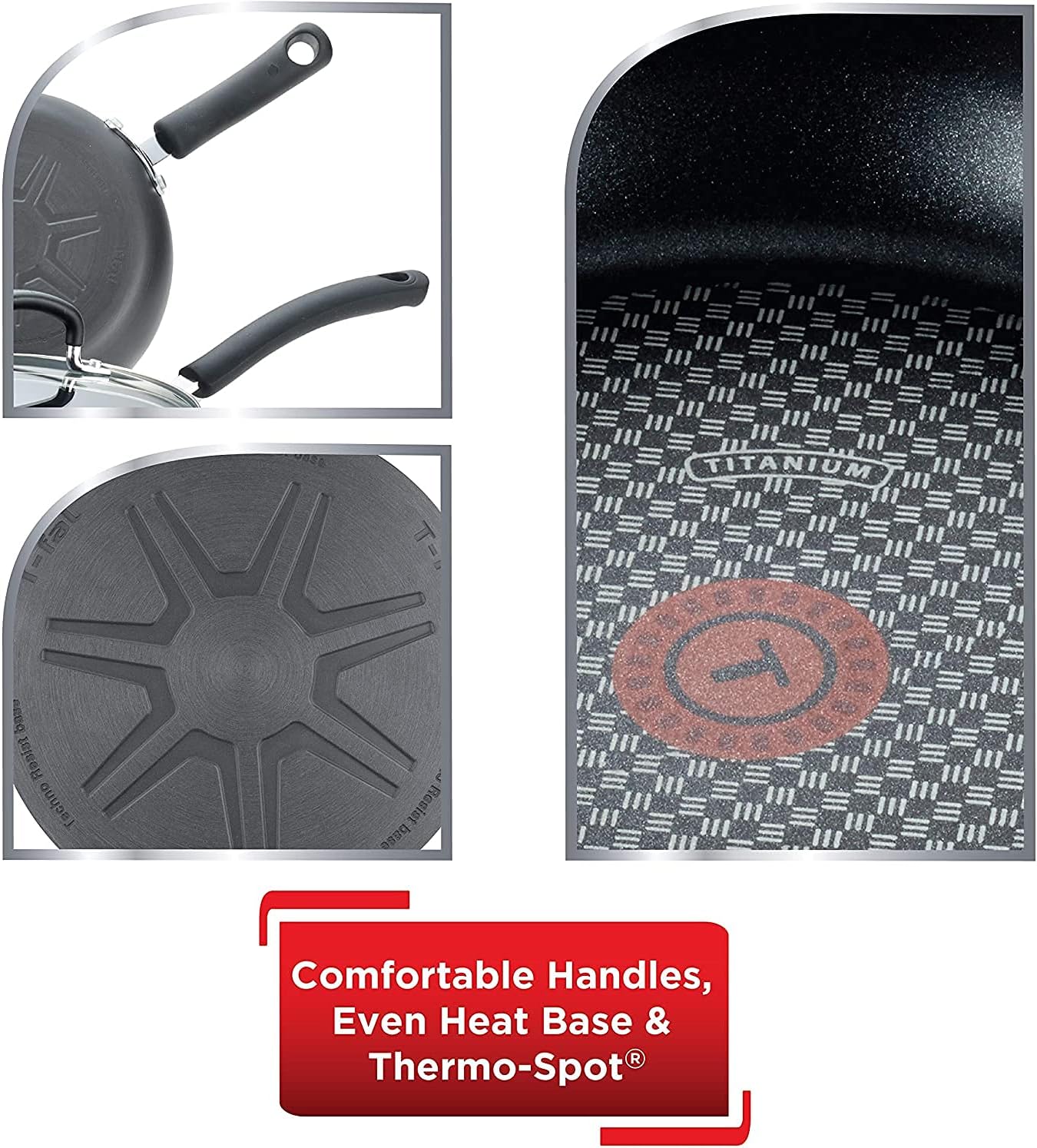 T-fal Ultimate Hard Anodized Nonstick Fry Pan Set 2 Piece, 8, 10 Inch, Oven Broiler Safe 400F, Kitchen, Cookware, Pots and Pans Set Non Stick, Frying Pans, Dishwasher Safe, Black