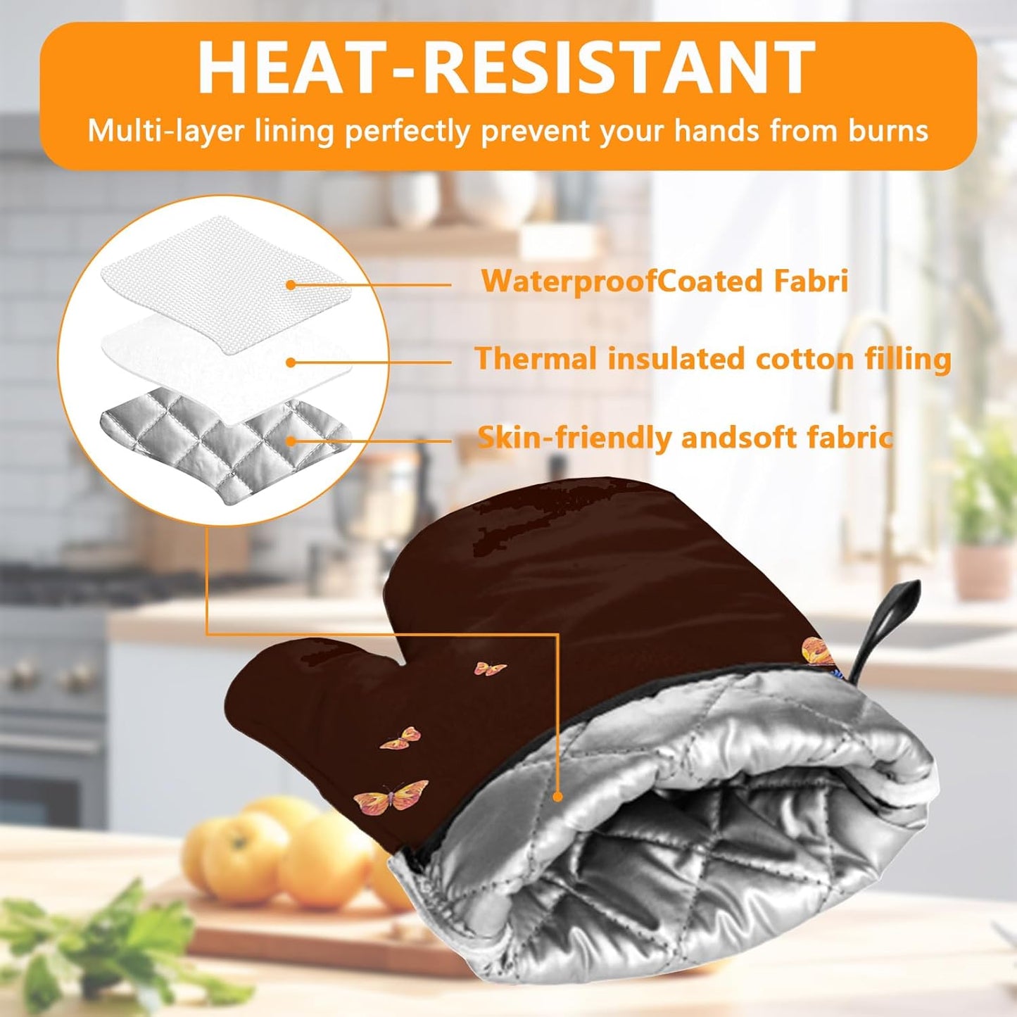 Wildflowers Oven Mitts and Pot Holders Sets 4Pcs,Extra Long Oven Gloves Potholder for Kitchen Cooking Baking BBQ 100% Cotton Heat Resistant